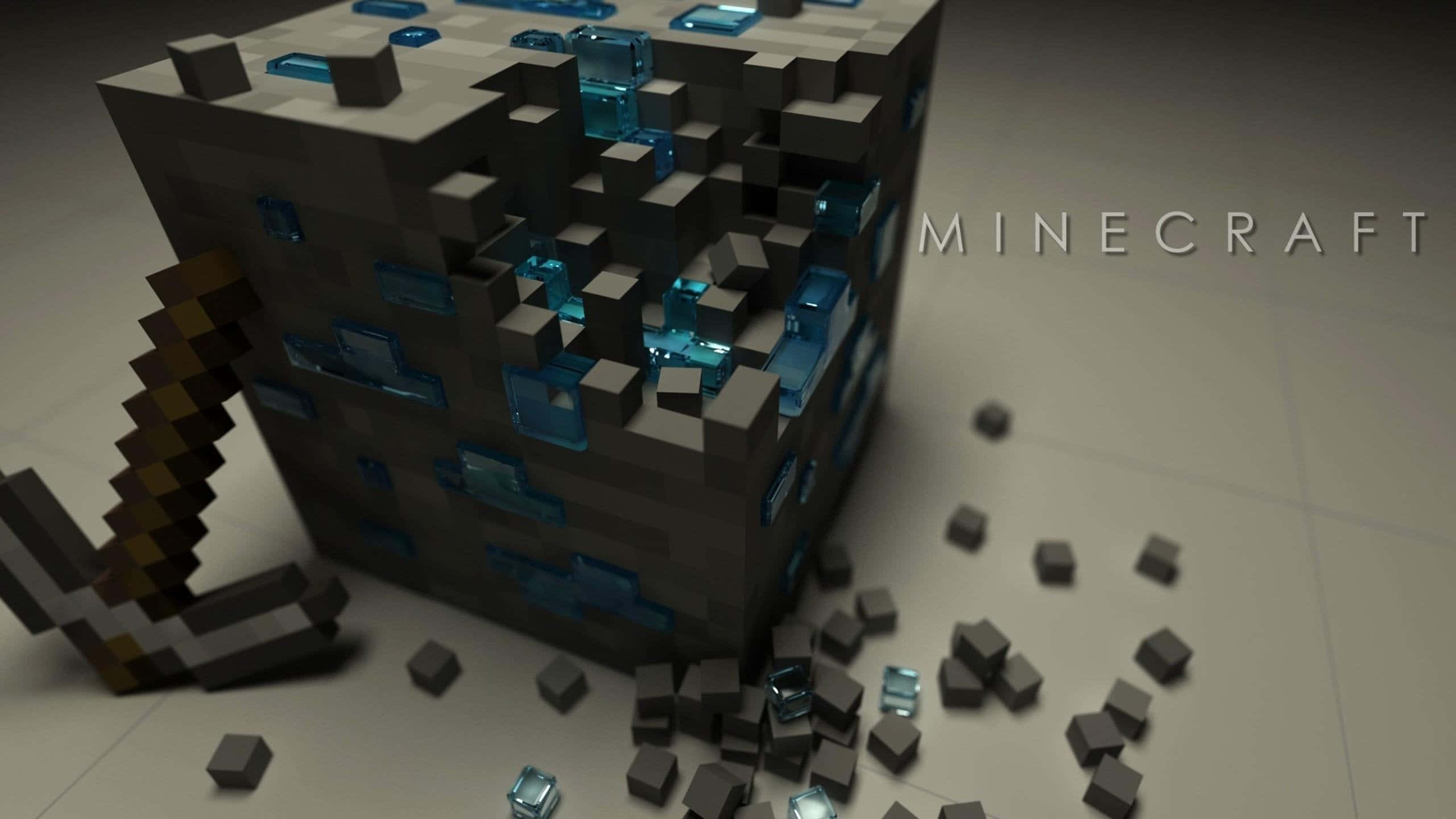 Minecraft, diamond ore, pickaxe, 2K Desktop Wallpaper