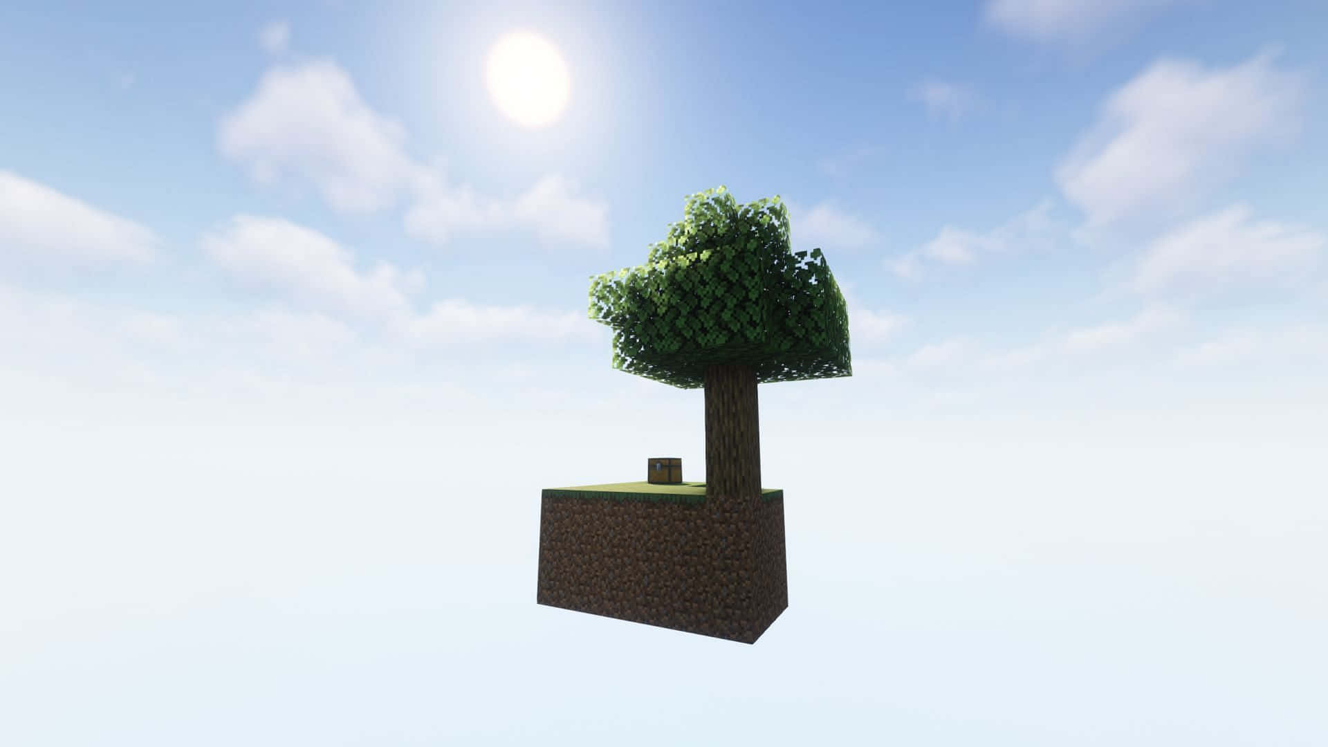 Minecraft Sky Block, blocky tree, green leaves, Full HD Desktop Wallpaper