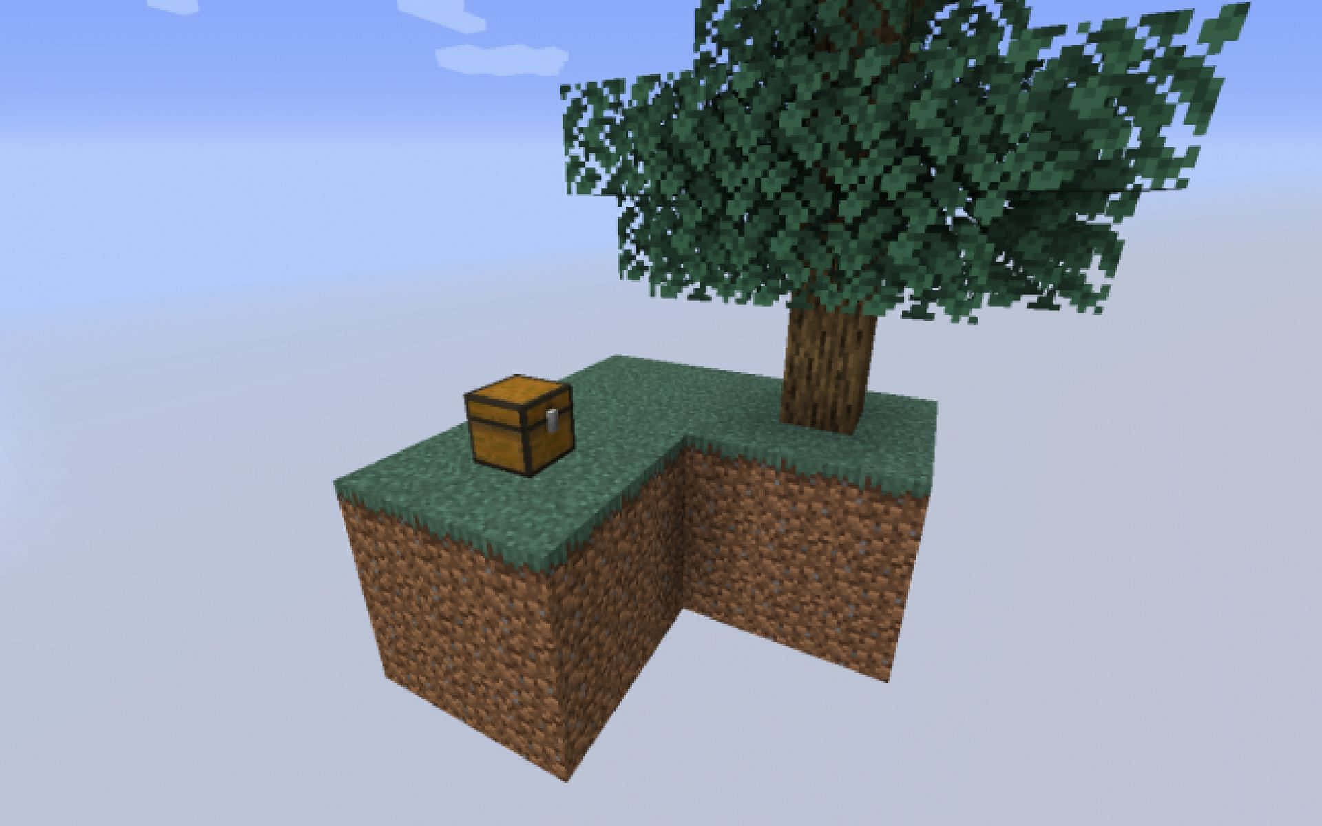 Minecraft Sky Block, wooden chest, tree, Full HD Desktop Wallpaper