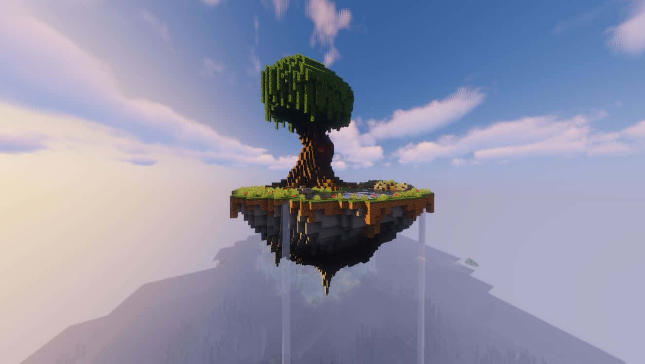 Minecraft Sky Block, pixelated tree, floating island, HD Desktop Wallpaper