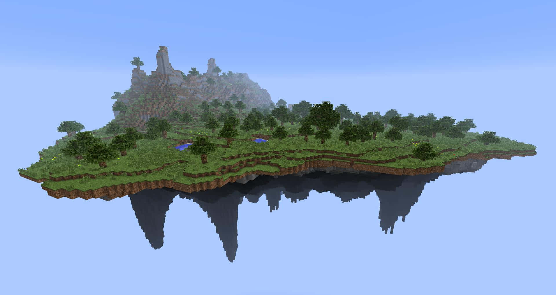 Minecraft Sky Block, floating Minecraft island, green trees, Full HD Desktop Wallpaper