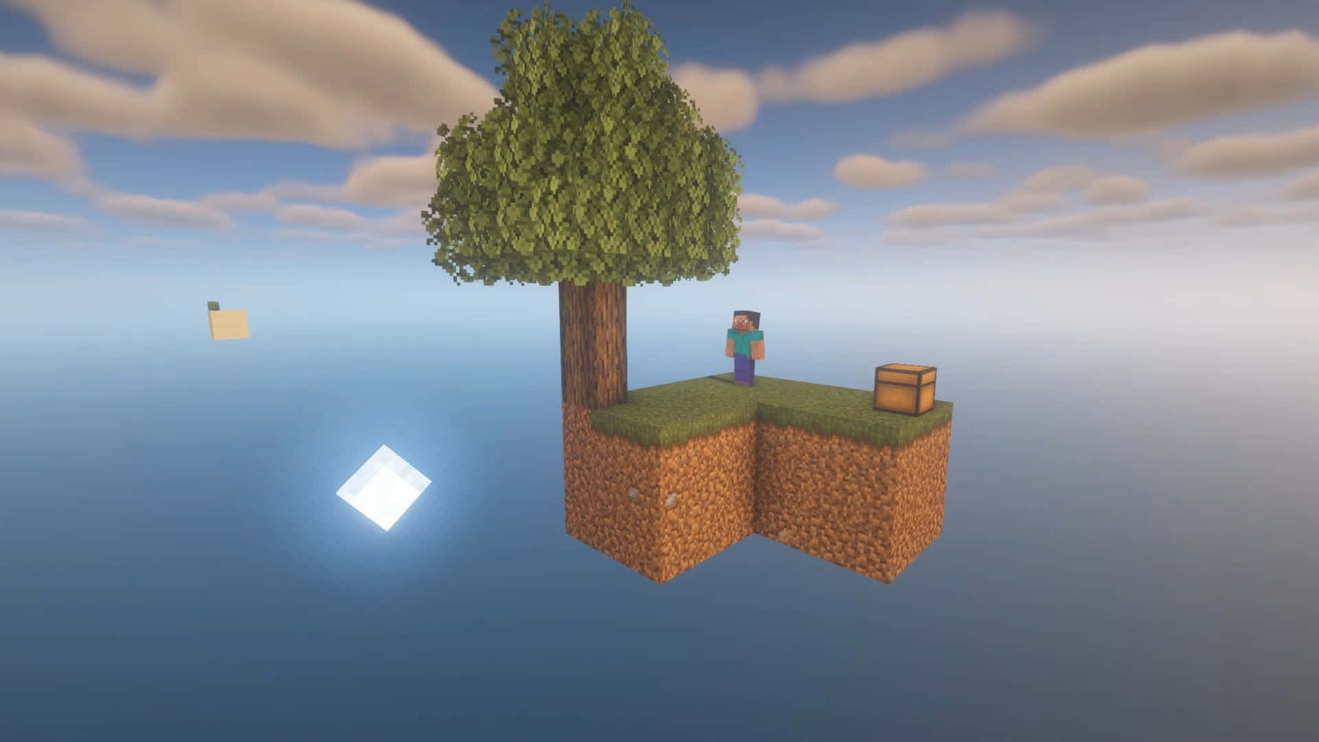Minecraft Sky Block, floating island, tree, Full HD Desktop Wallpaper