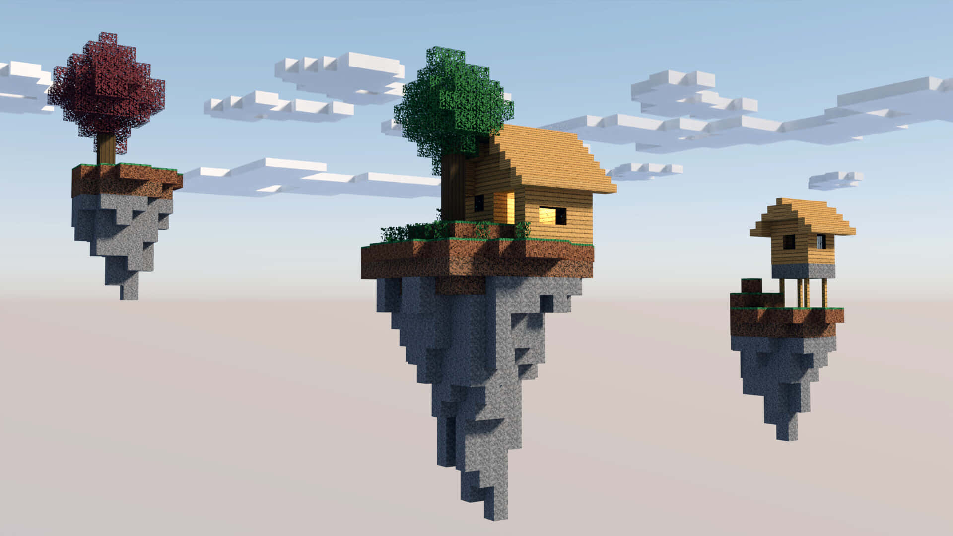 Minecraft Sky Block, floating island, blocky houses, Full HD Desktop Wallpaper