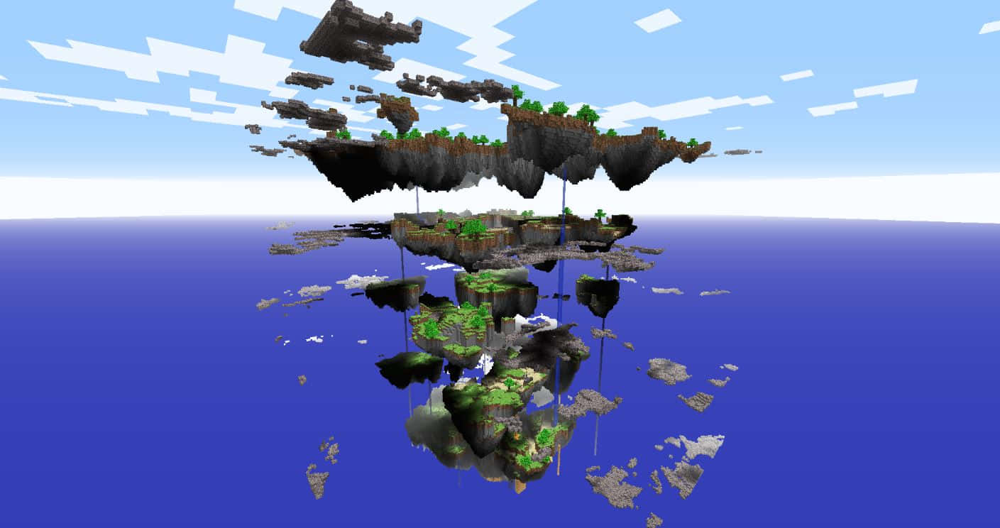 Minecraft Sky Block, floating islands, green trees, HD Desktop Wallpaper