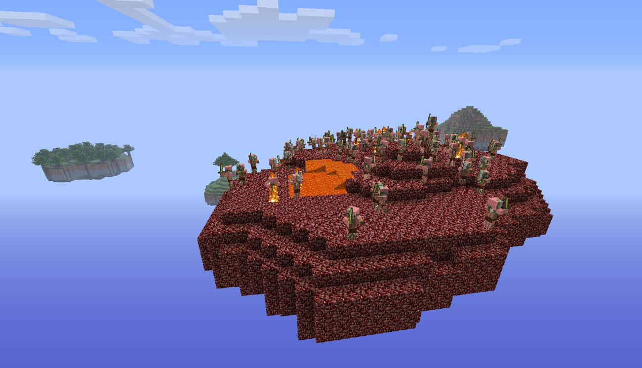 Minecraft Sky Block, lava pit, zombies, HD Desktop Wallpaper