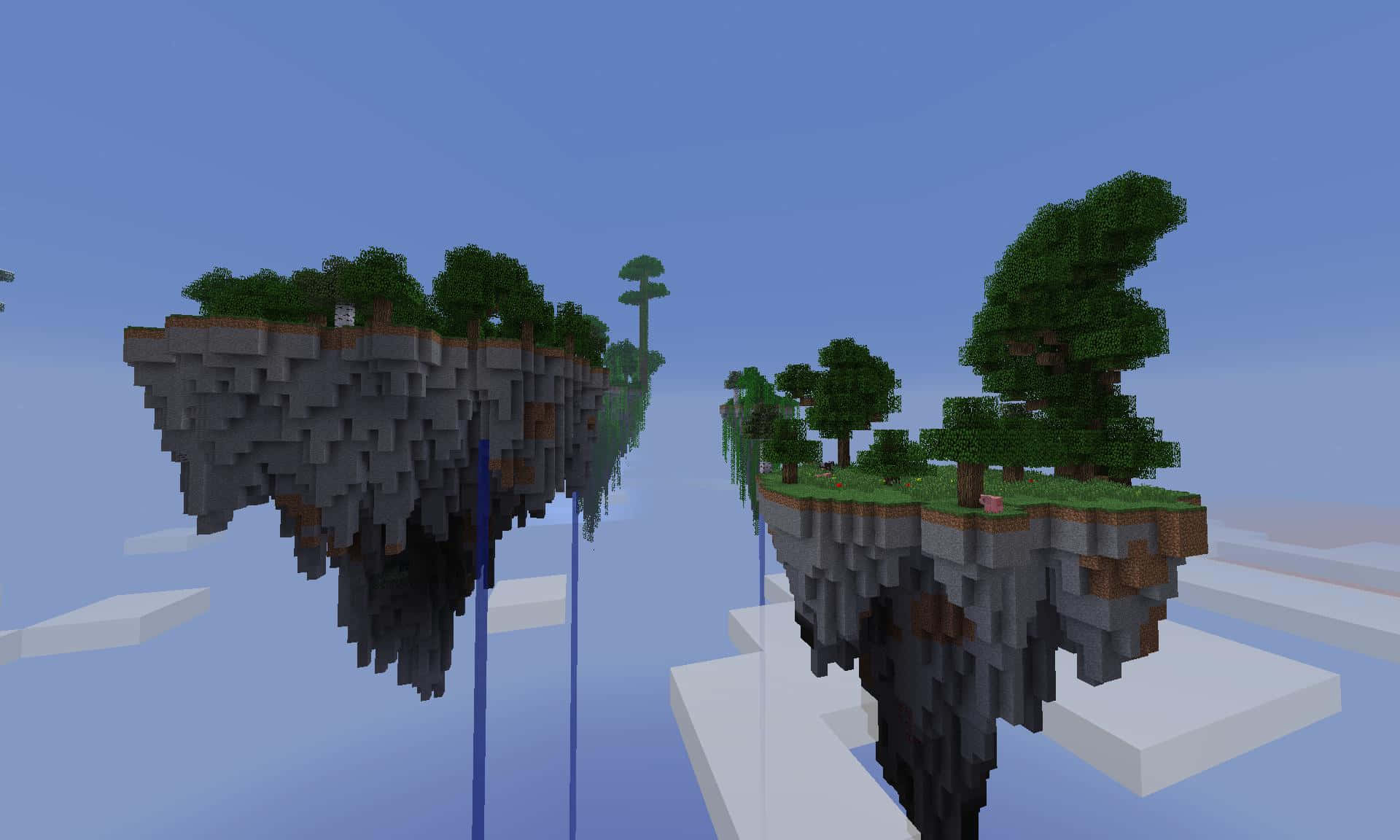 Minecraft Sky Block, floating pixelated islands, trees, Full HD Desktop Wallpaper