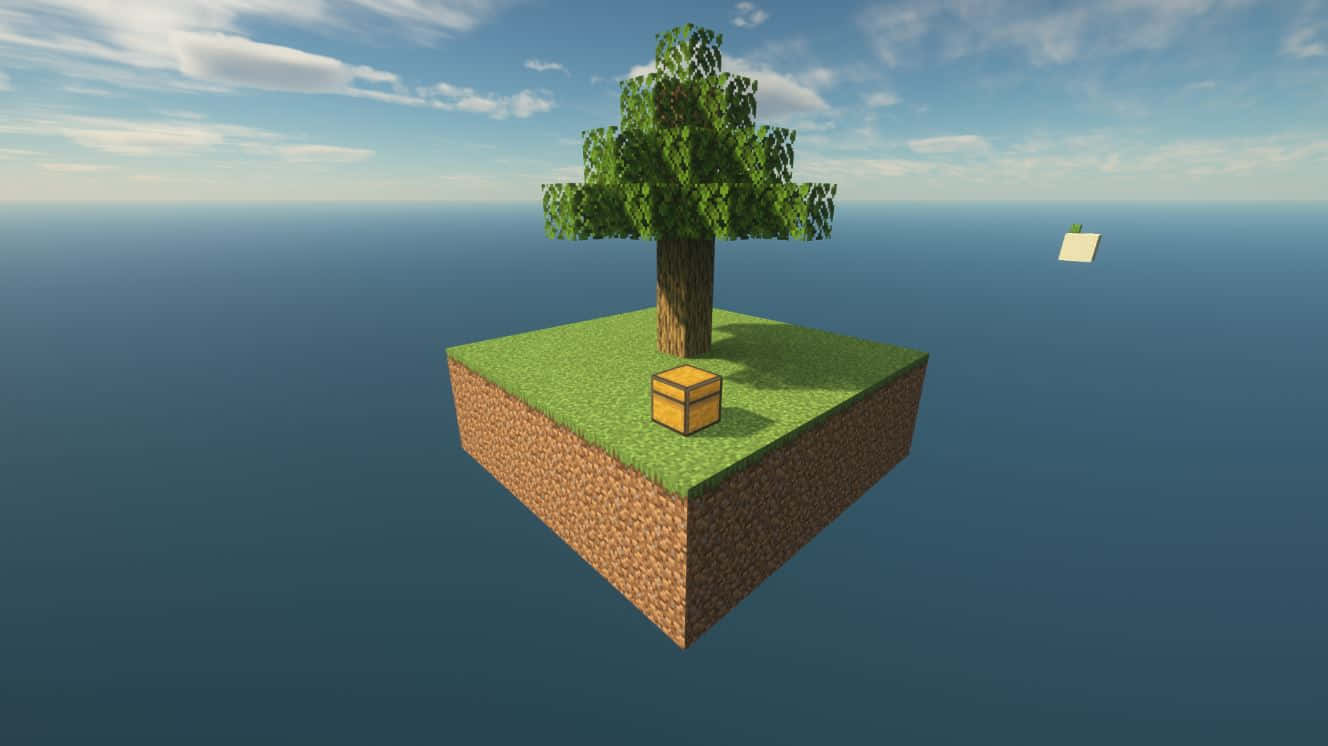 Minecraft Sky Block, blocky tree, floating grassy island, HD Desktop Wallpaper