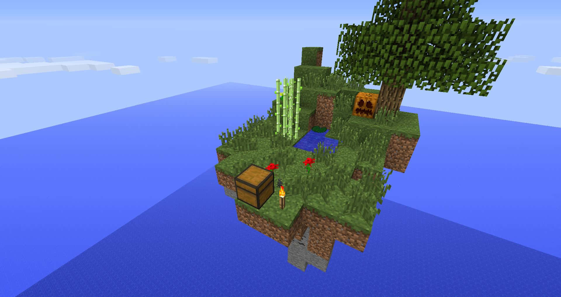 Minecraft Sky Block, floating Minecraft island, tree, Full HD Desktop Wallpaper
