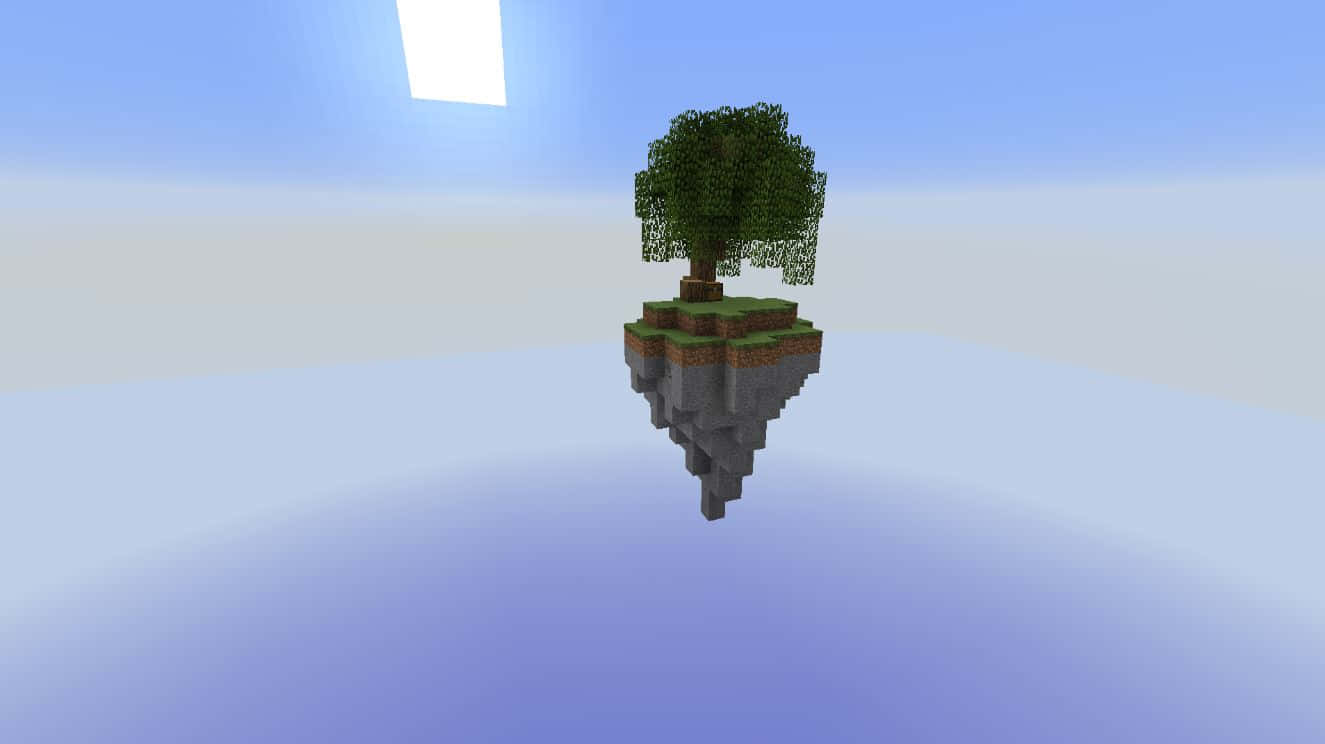 Minecraft Sky Block, floating island, pixelated tree, HD Desktop Wallpaper