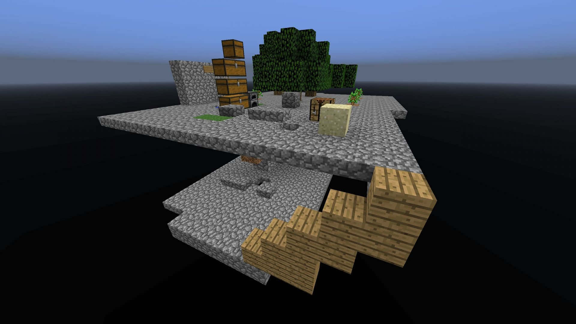 Minecraft Sky Block, stone paths, wooden structures, Full HD Desktop Wallpaper