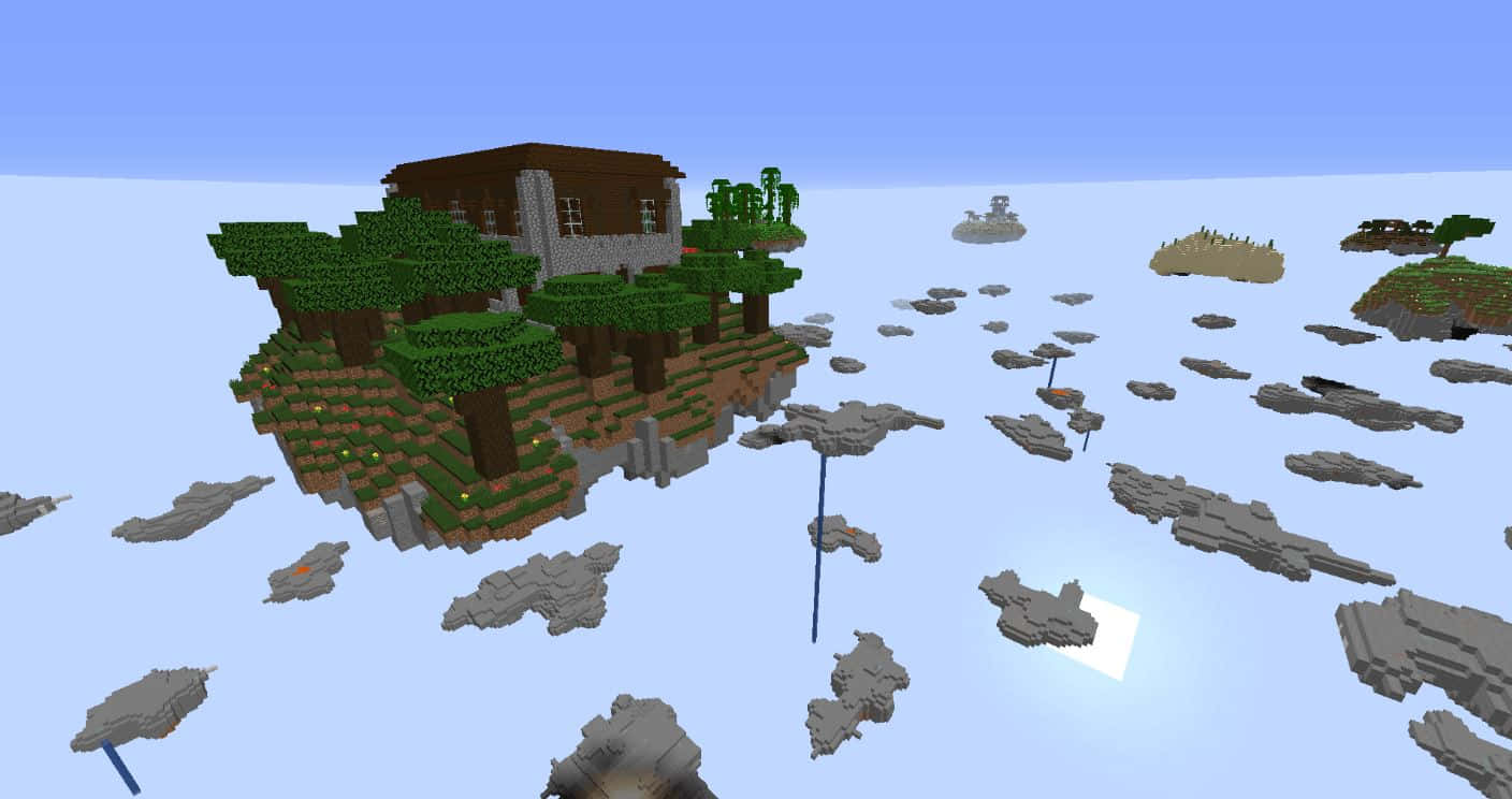 Minecraft Sky Block, blocky wooden house, floating island, HD Desktop Wallpaper