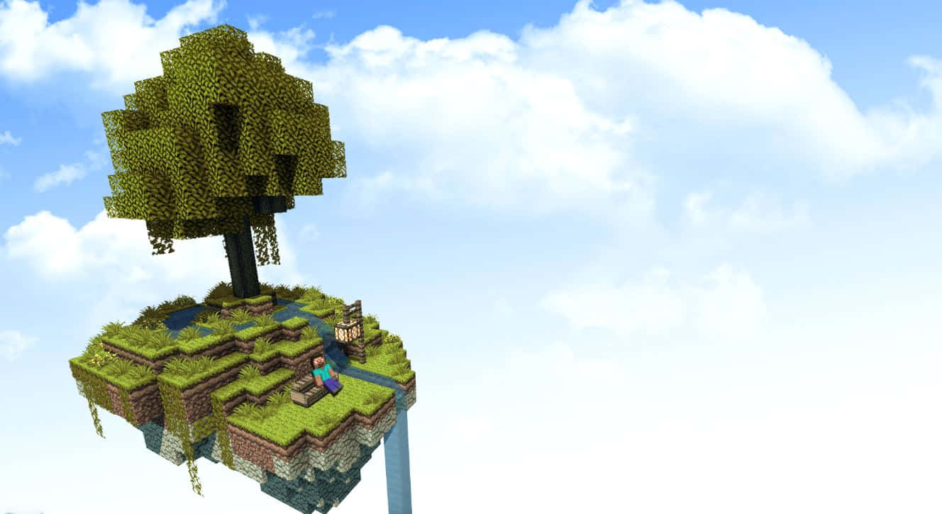 Minecraft Sky Block, floating island, small village, HD Desktop Wallpaper