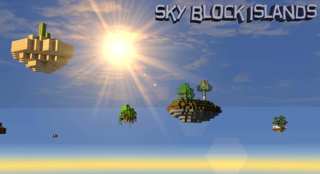 Minecraft Sky Block, floating pixelated islands, trees, HD Desktop Wallpaper