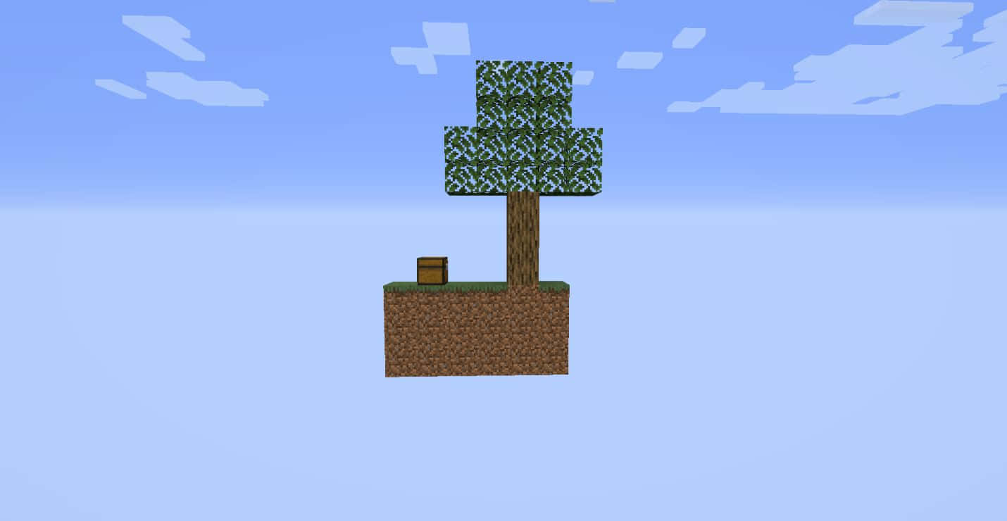 Minecraft Sky Block, pixelated tree, chest, HD Desktop Wallpaper