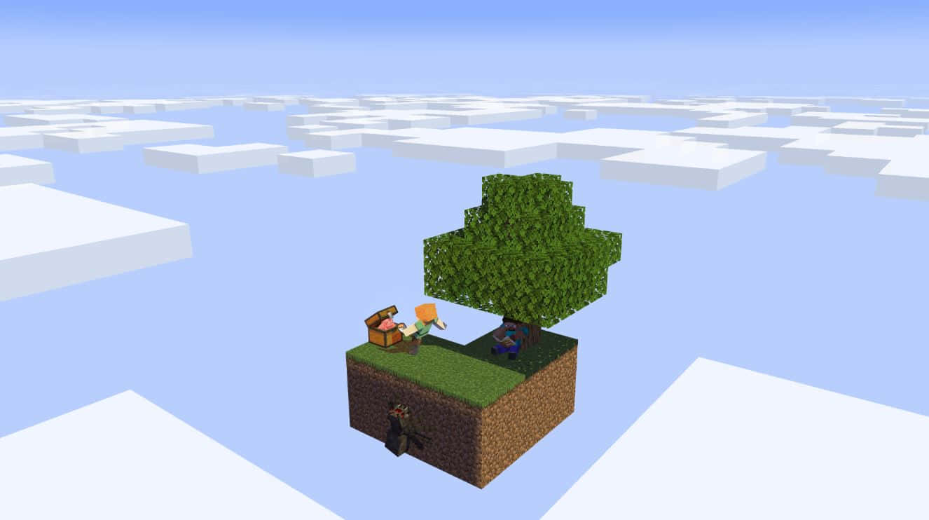 Minecraft Sky Block, floating island, tree, HD Desktop Wallpaper
