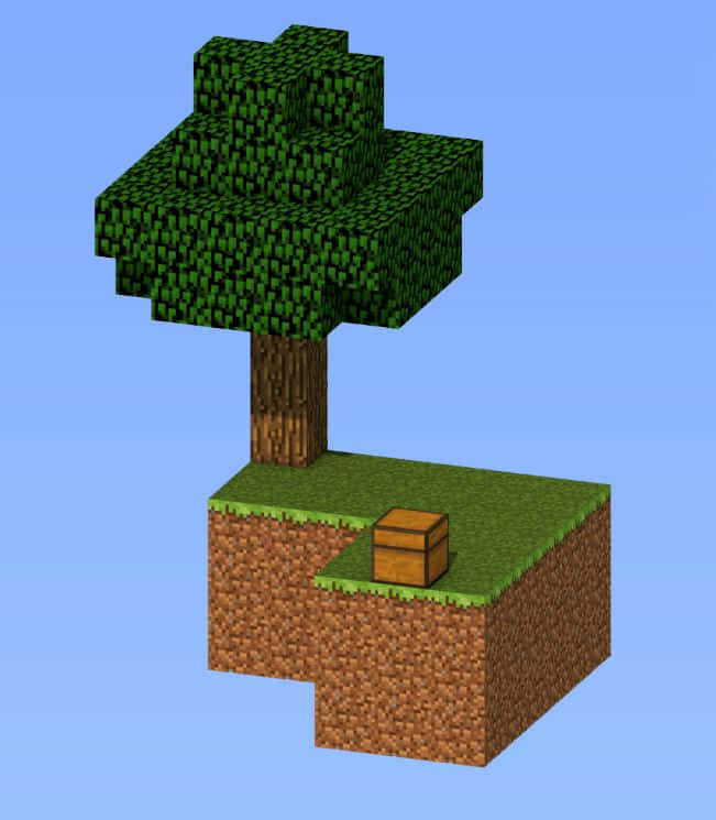 Minecraft Sky Block, pixelated tree, green foliage, SD Phone Wallpaper