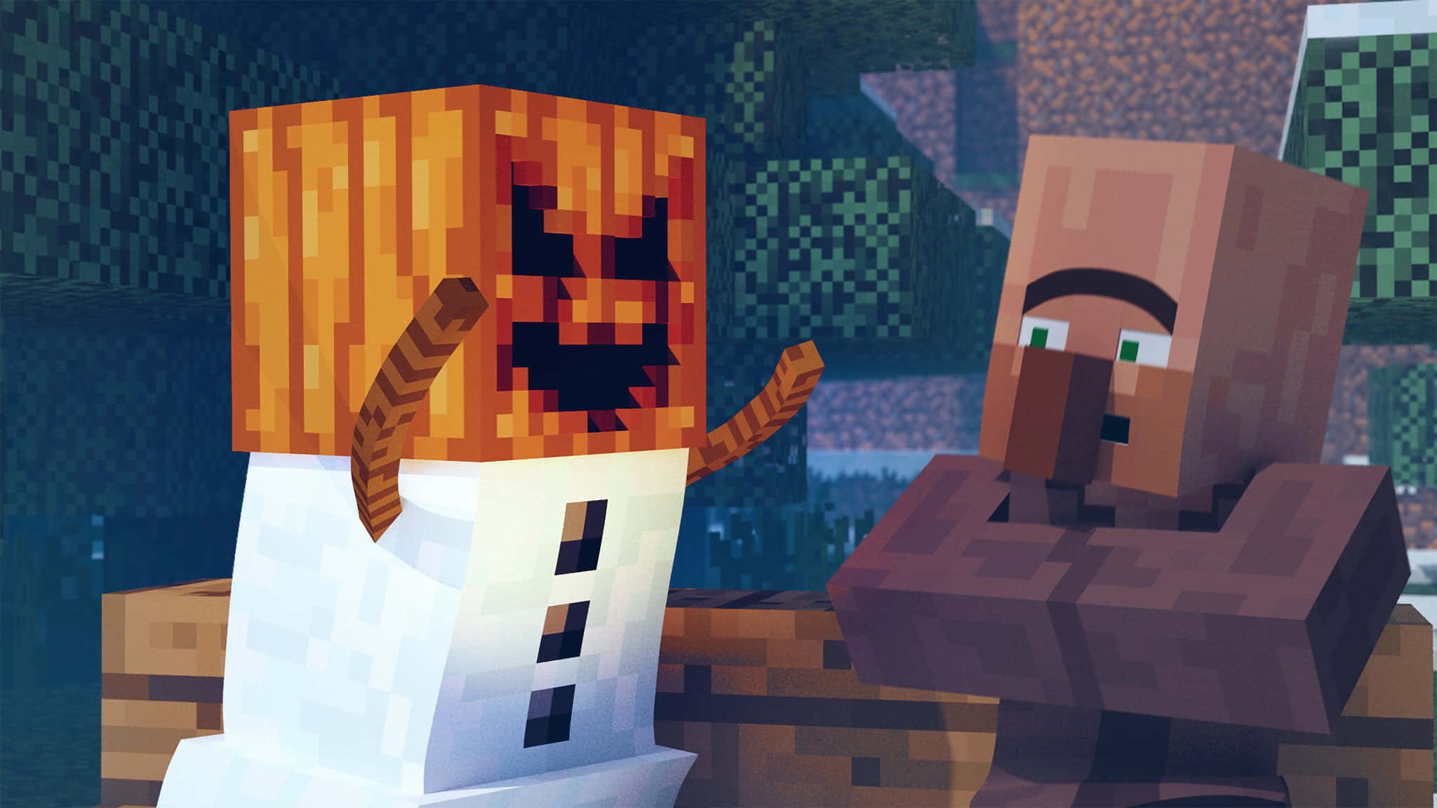 Minecraft Snow Golem, pumpkin head, brown blocky character, Full HD Desktop Wallpaper