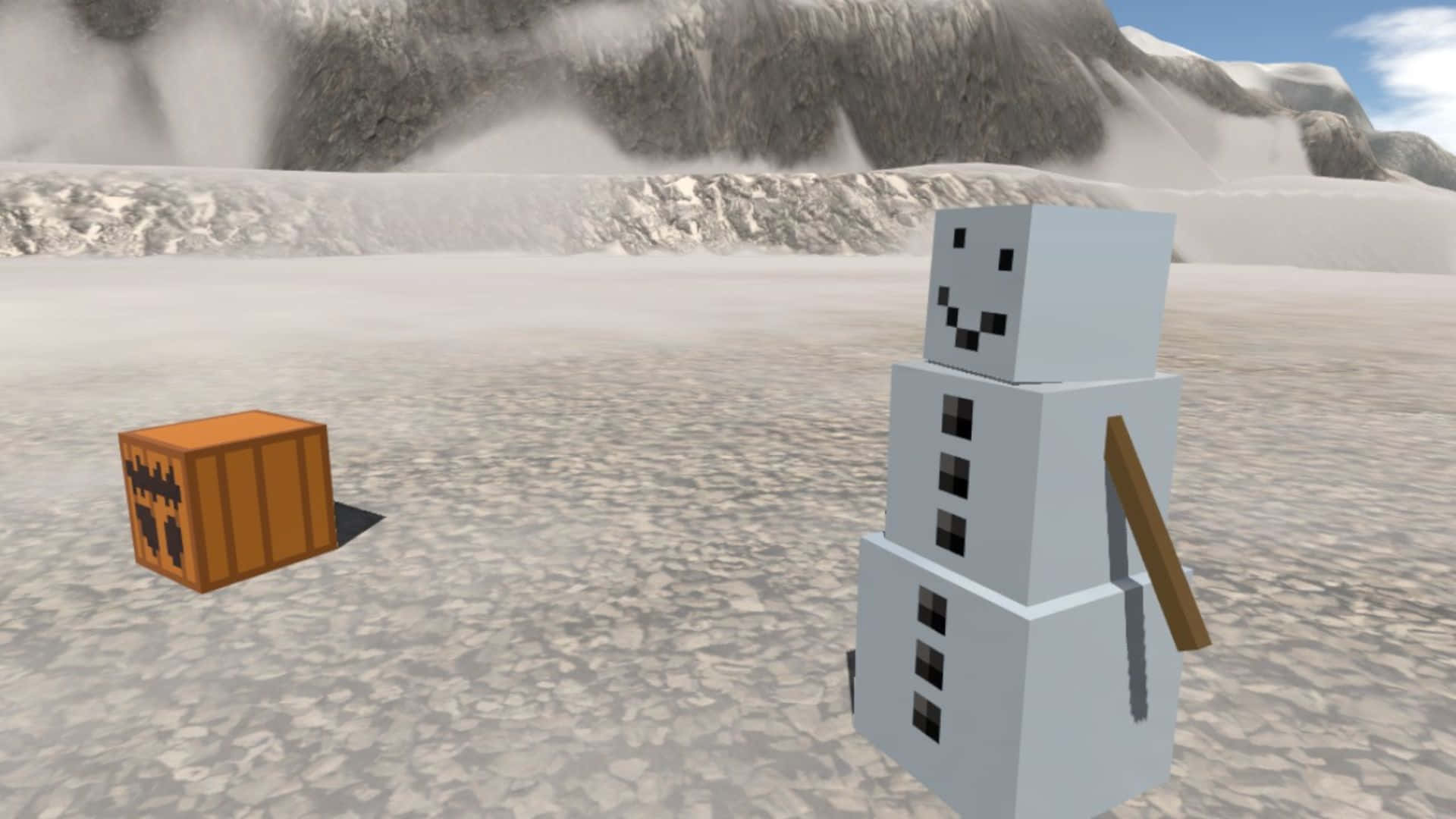 Minecraft Snow Golem, snowy mountain landscape, blocky snowman, Full HD Desktop Wallpaper