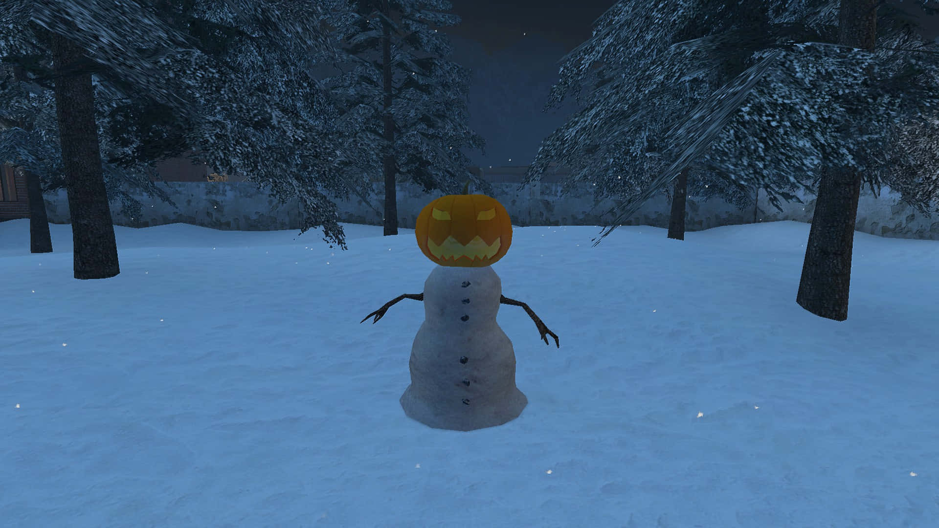 Minecraft Snow Golem, glowing jack-o'-lantern head, snowy forest, Full HD Desktop Wallpaper