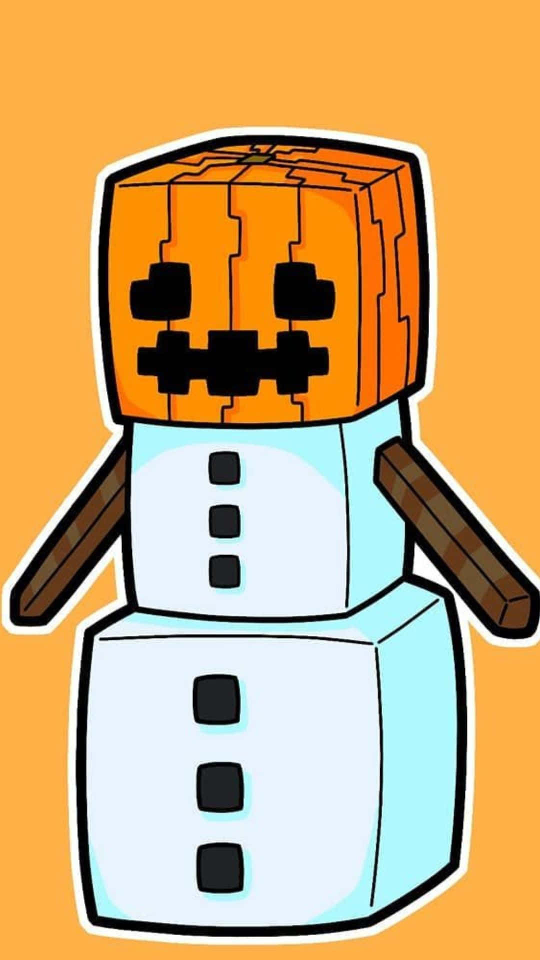 Minecraft Snow Golem, blocky snowman, pixelated jack-o-lantern head, Full HD Phone Wallpaper