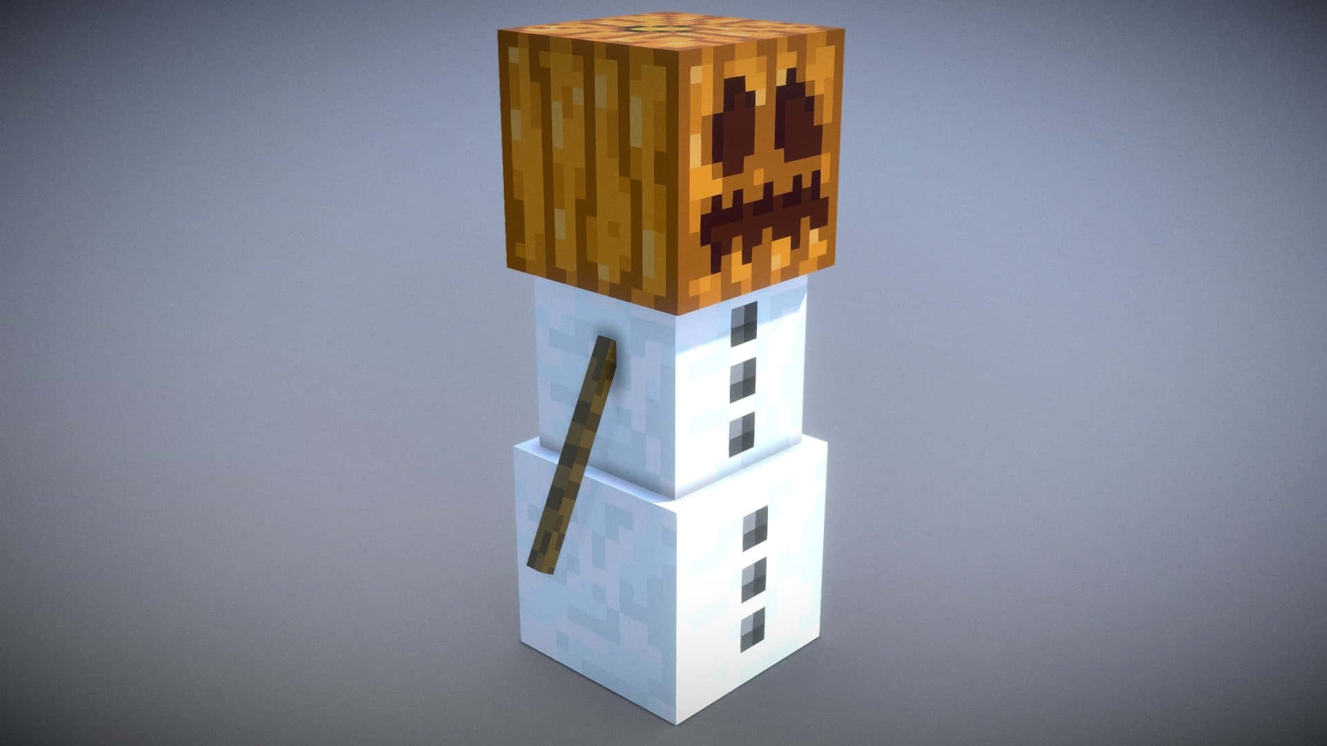 Minecraft Snow Golem, pixelated snowman, carved pumpkin head, Full HD Desktop Wallpaper