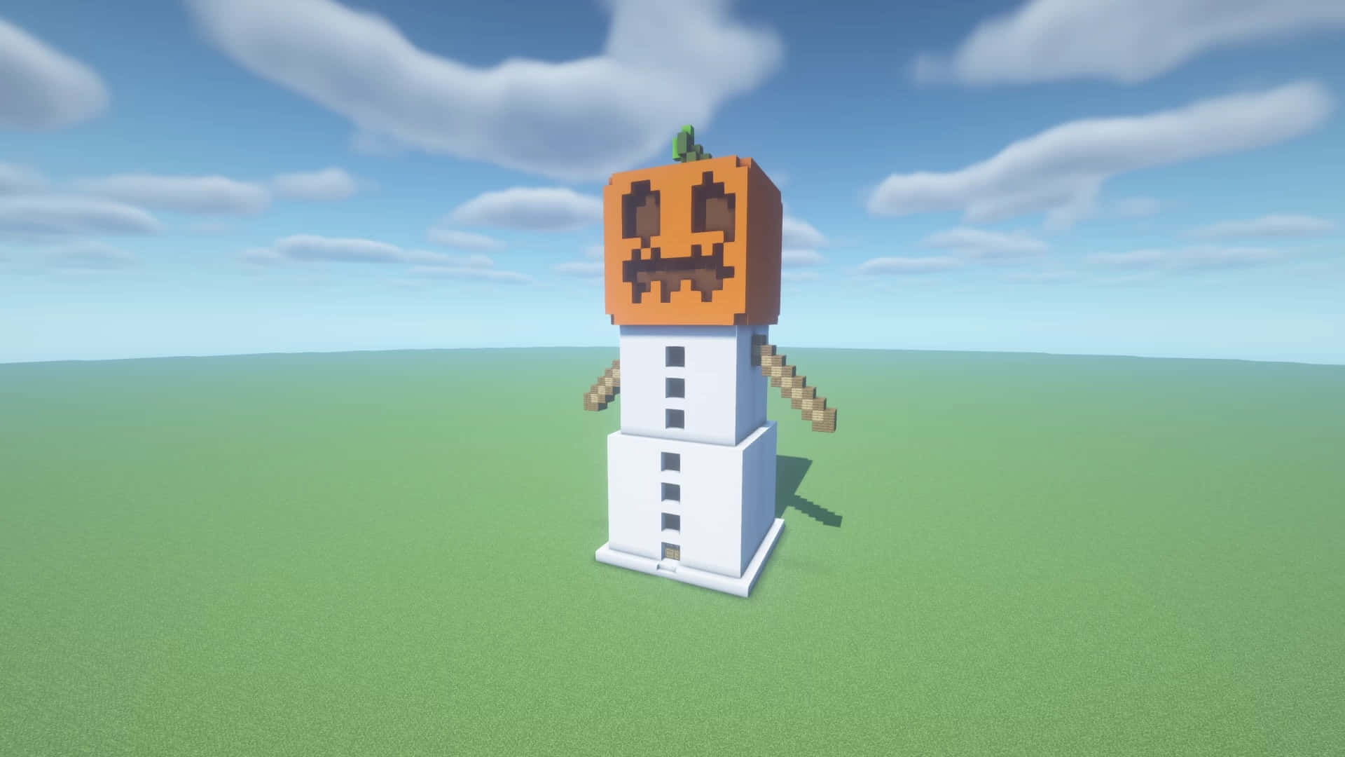 Minecraft Snow Golem, jack-o'-lantern head, grassy plain, Full HD Desktop Wallpaper