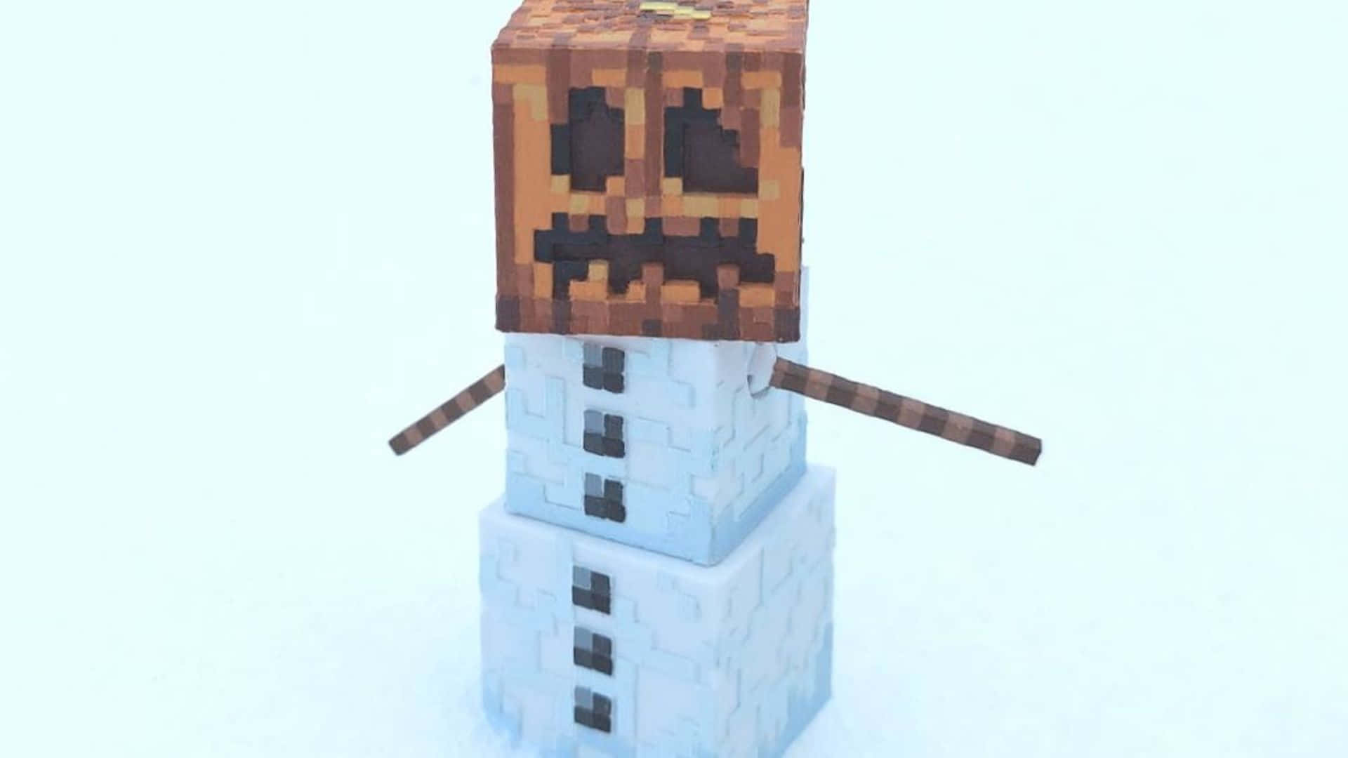 Minecraft Snow Golem, pixelated snowman, carved pumpkin head, Full HD Desktop Wallpaper