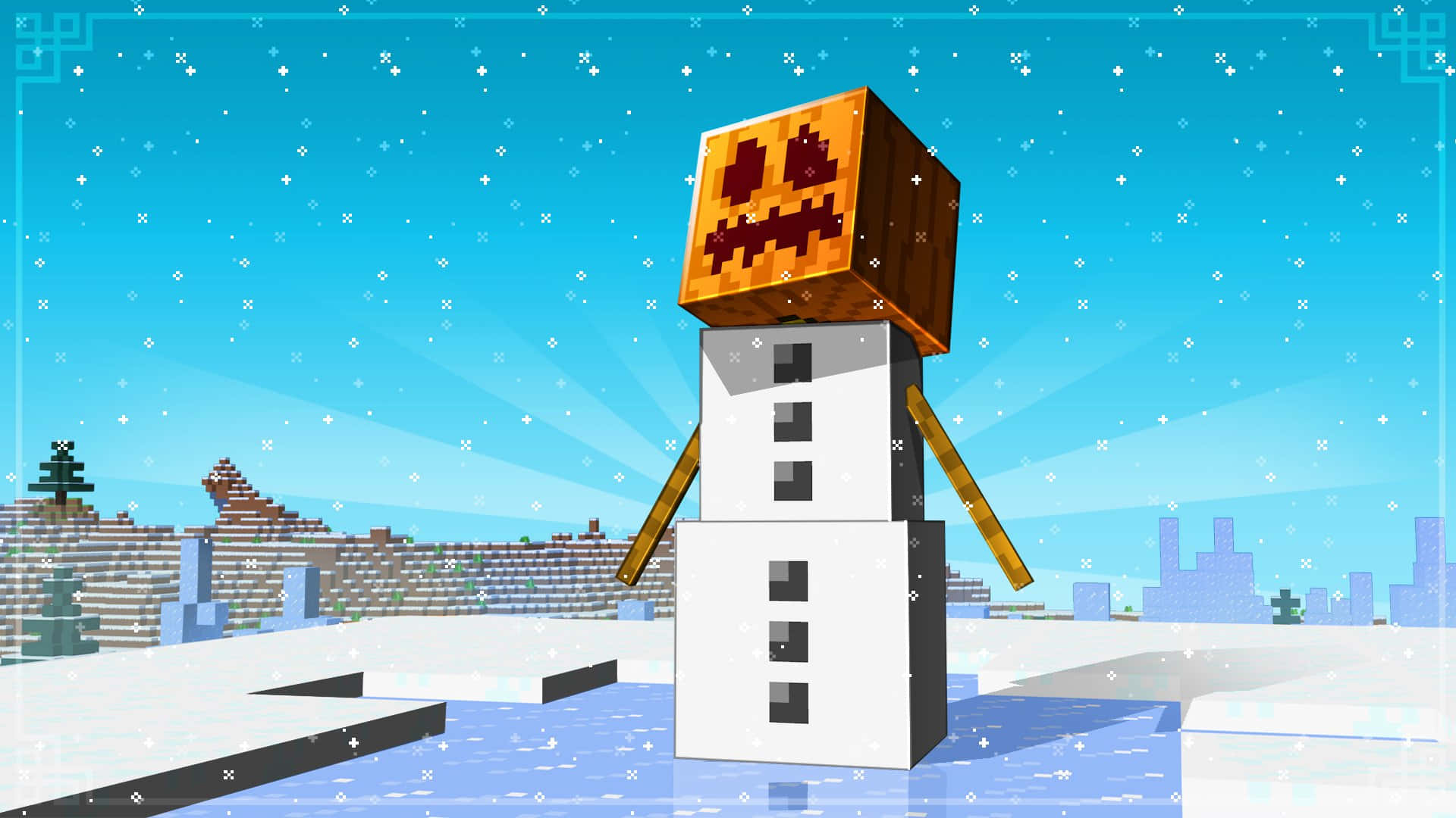 Minecraft Snow Golem, snowy biome, jack-o'-lantern head, Full HD Desktop Wallpaper
