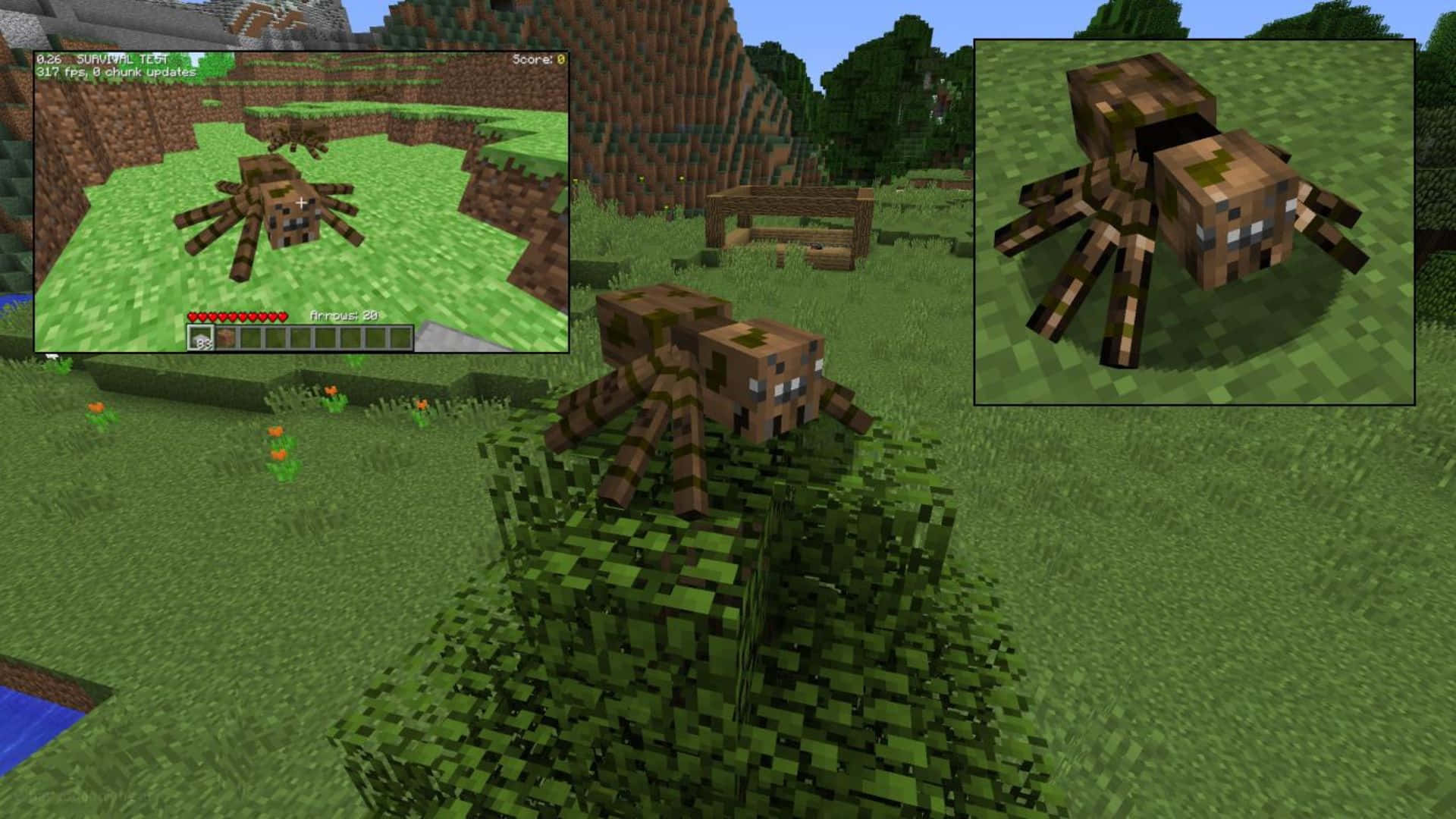 Minecraft Spider, grass blocks, pixelated design, Full HD Desktop Wallpaper