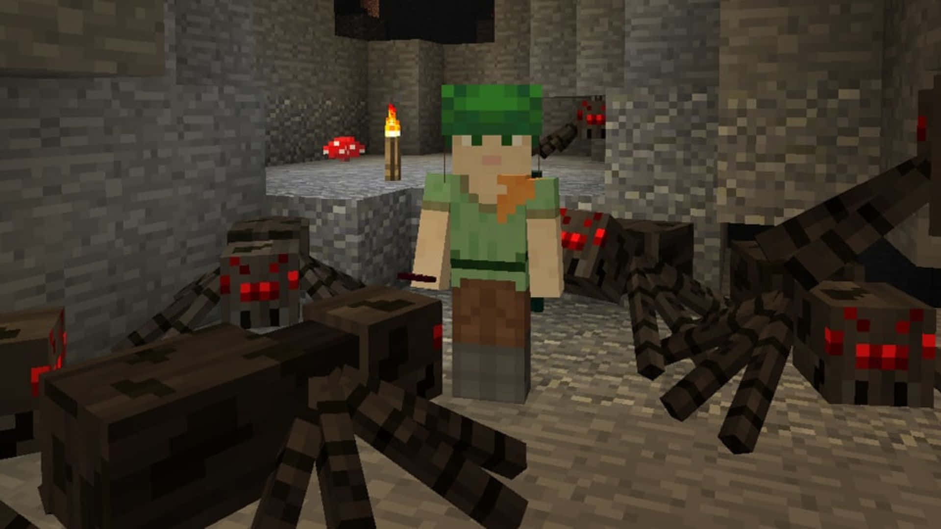 Minecraft, spider, green hat, Full HD Desktop Wallpaper