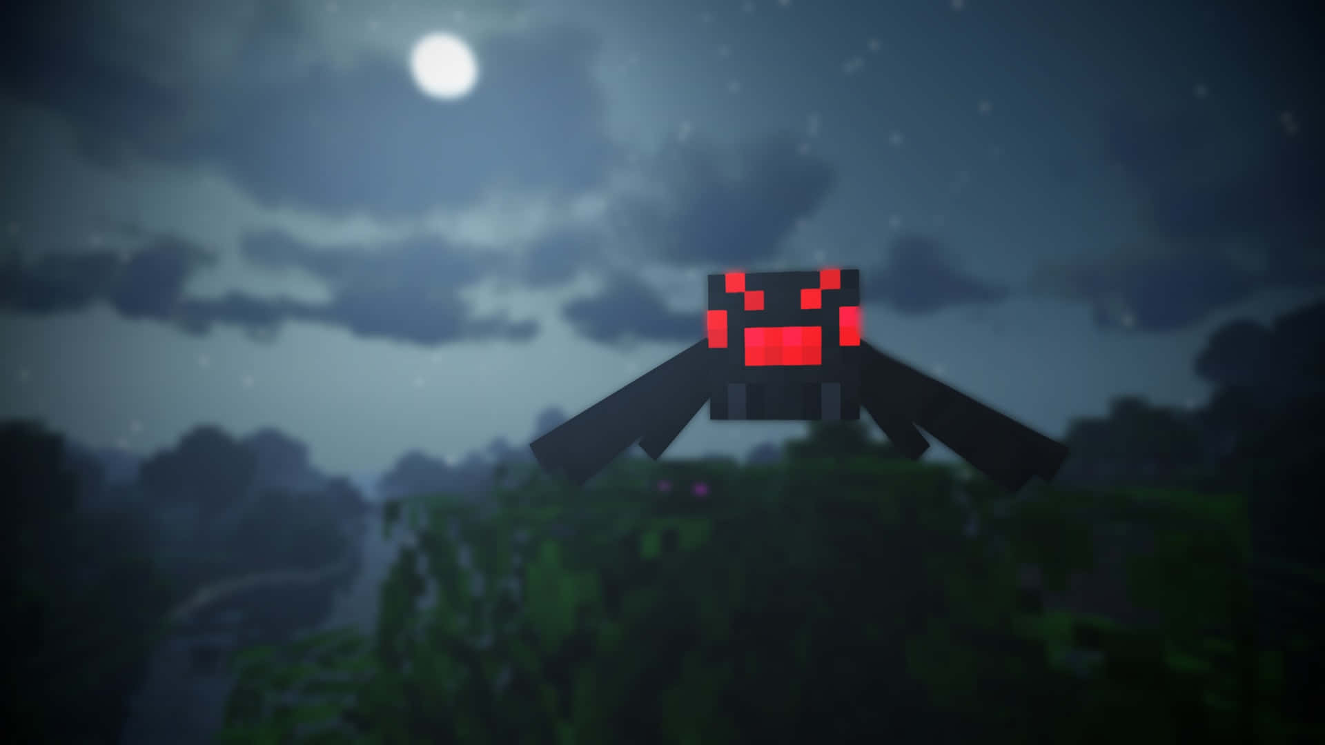 Minecraft Spider, glowing red eyes, misty forest, Full HD Desktop Wallpaper