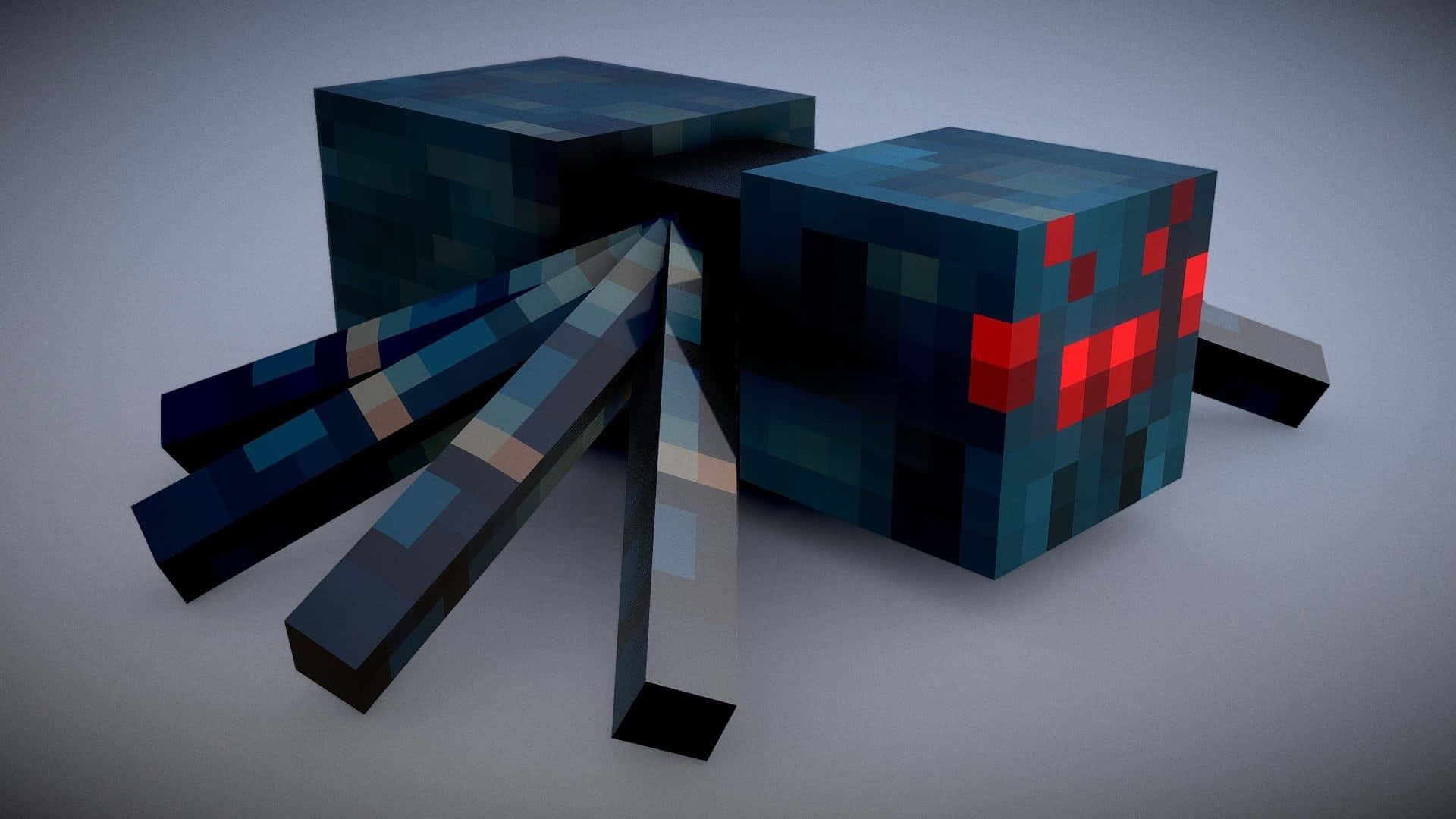 Minecraft Spider, glowing red eyes, blocky blue body, Full HD Desktop Wallpaper