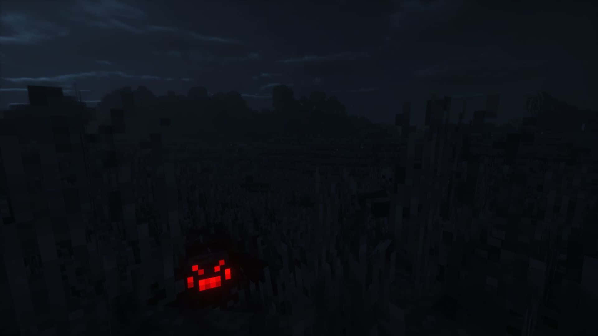 Minecraft Spider, red-eyed, dark Minecraft-like biome, Full HD Desktop Wallpaper