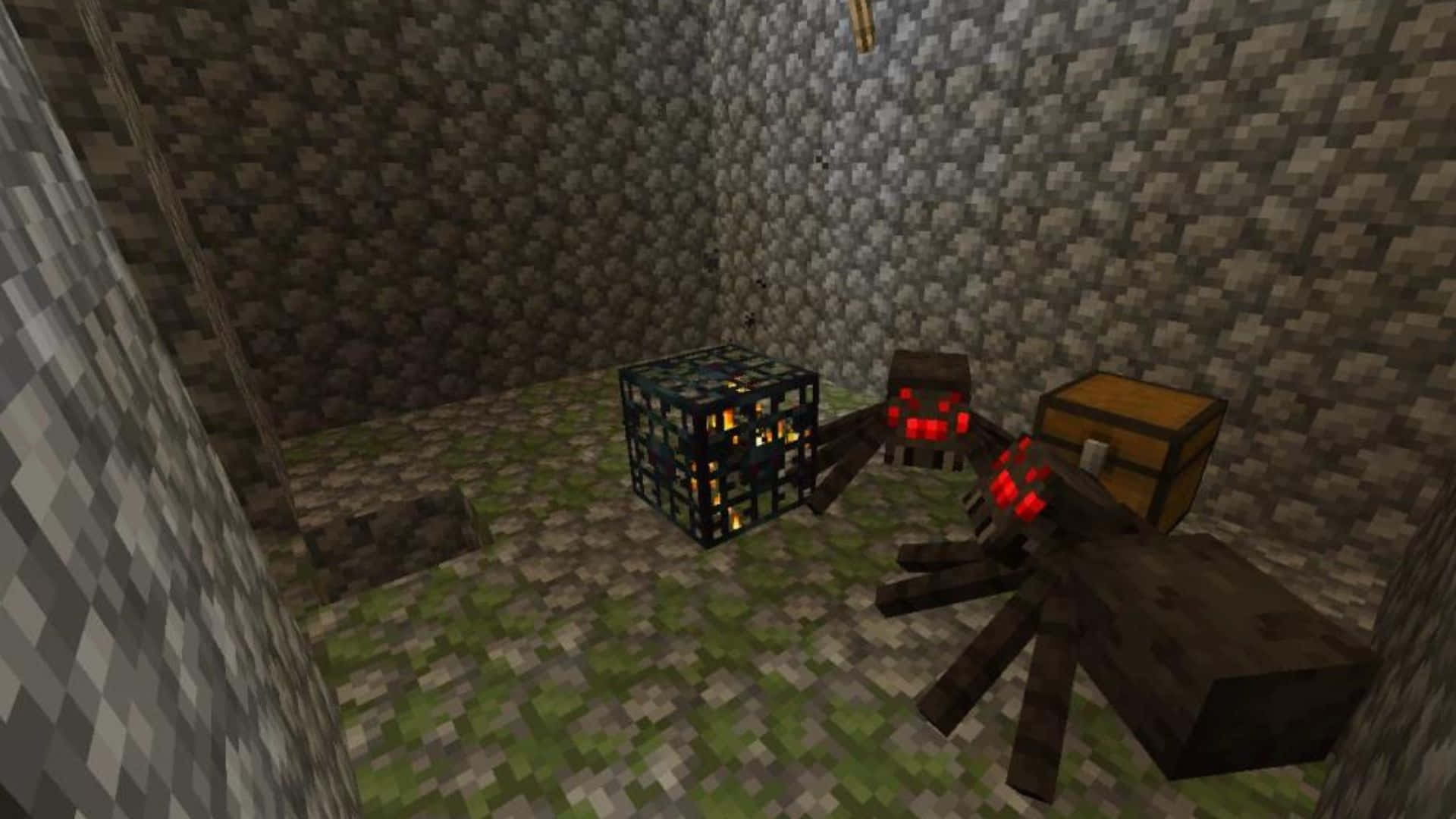 Minecraft Spider, glowing red eyes, lit cage, Full HD Desktop Wallpaper