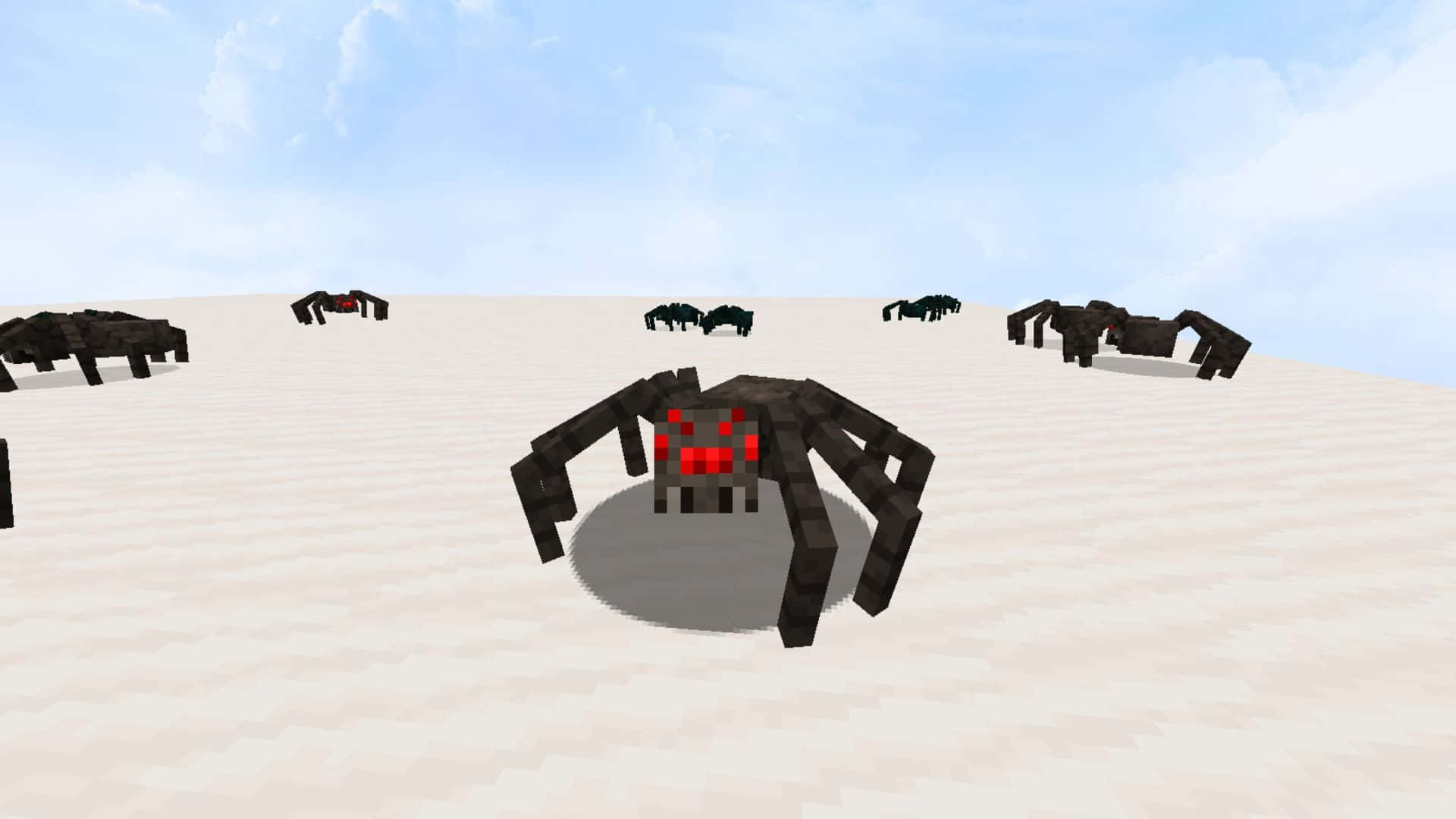 Minecraft Spider, pixelated black spiders, glowing red eyes, Full HD Desktop Wallpaper