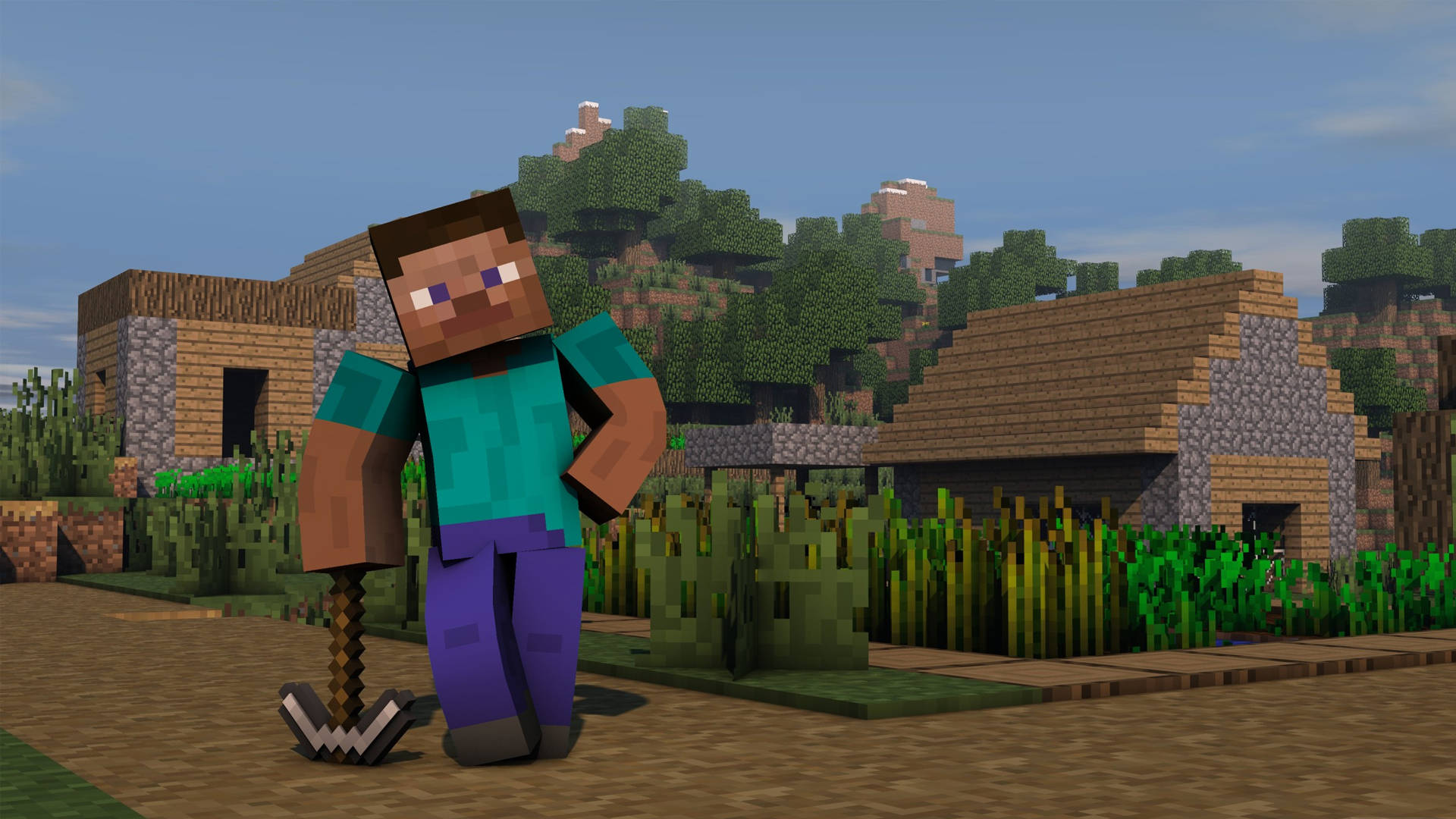 Steve, iron pickaxe, Minecraft, Full HD Desktop Wallpaper
