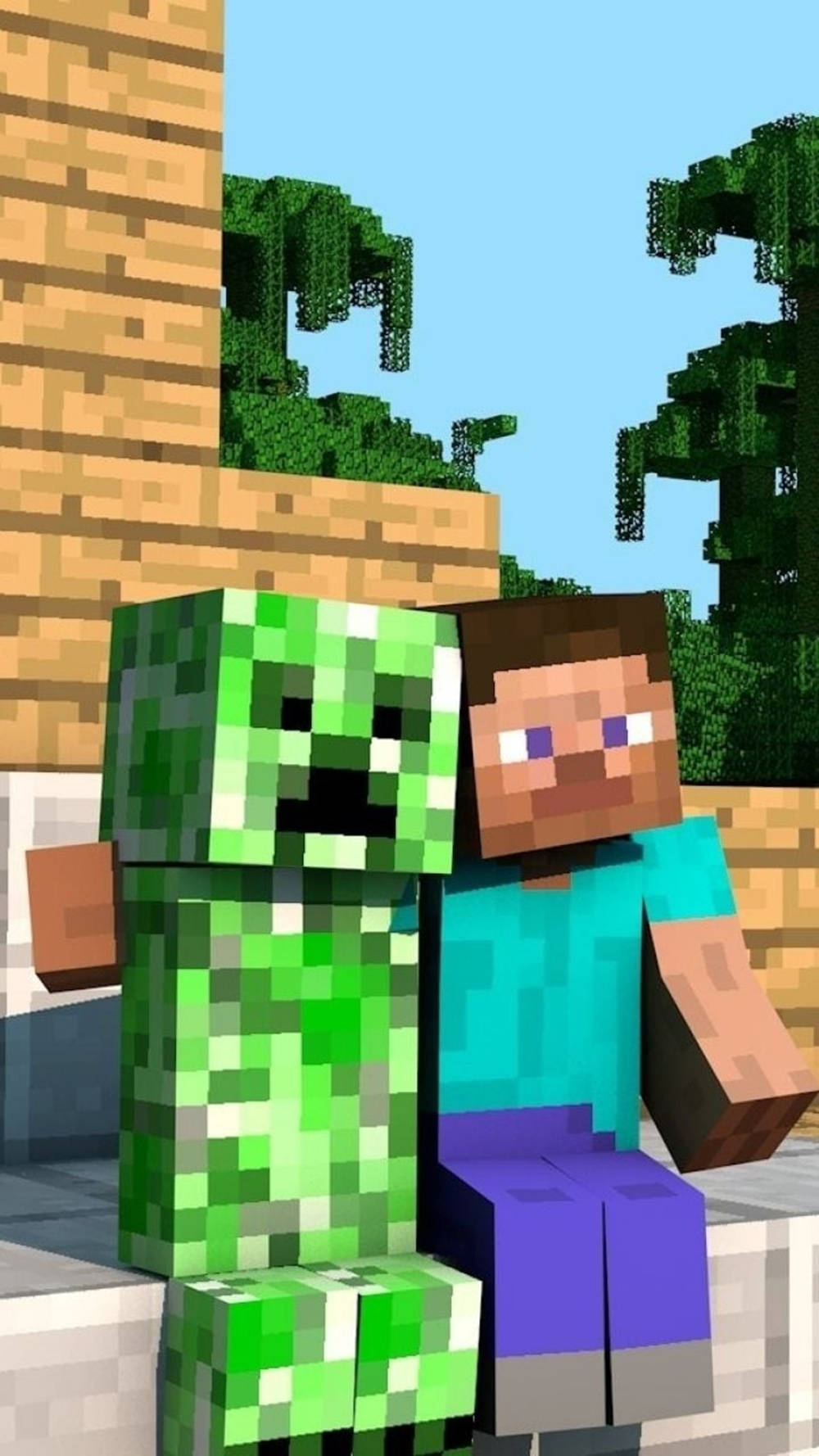 Minecraft Steve, creeper, stone block, HD Phone Wallpaper