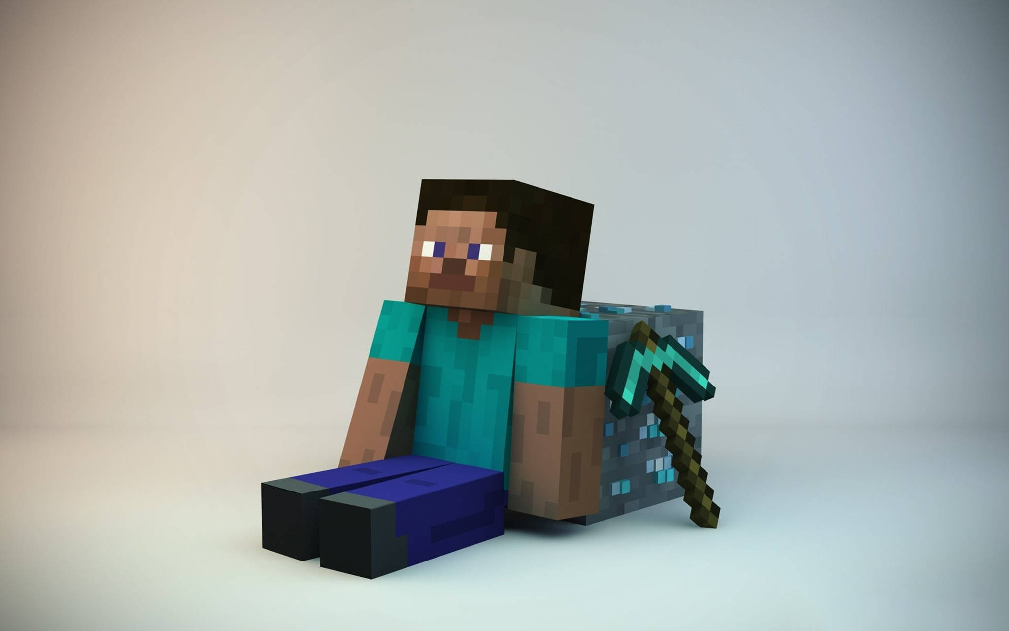 Minecraft Steve, pixelated, diamond sword, Full HD Desktop Wallpaper