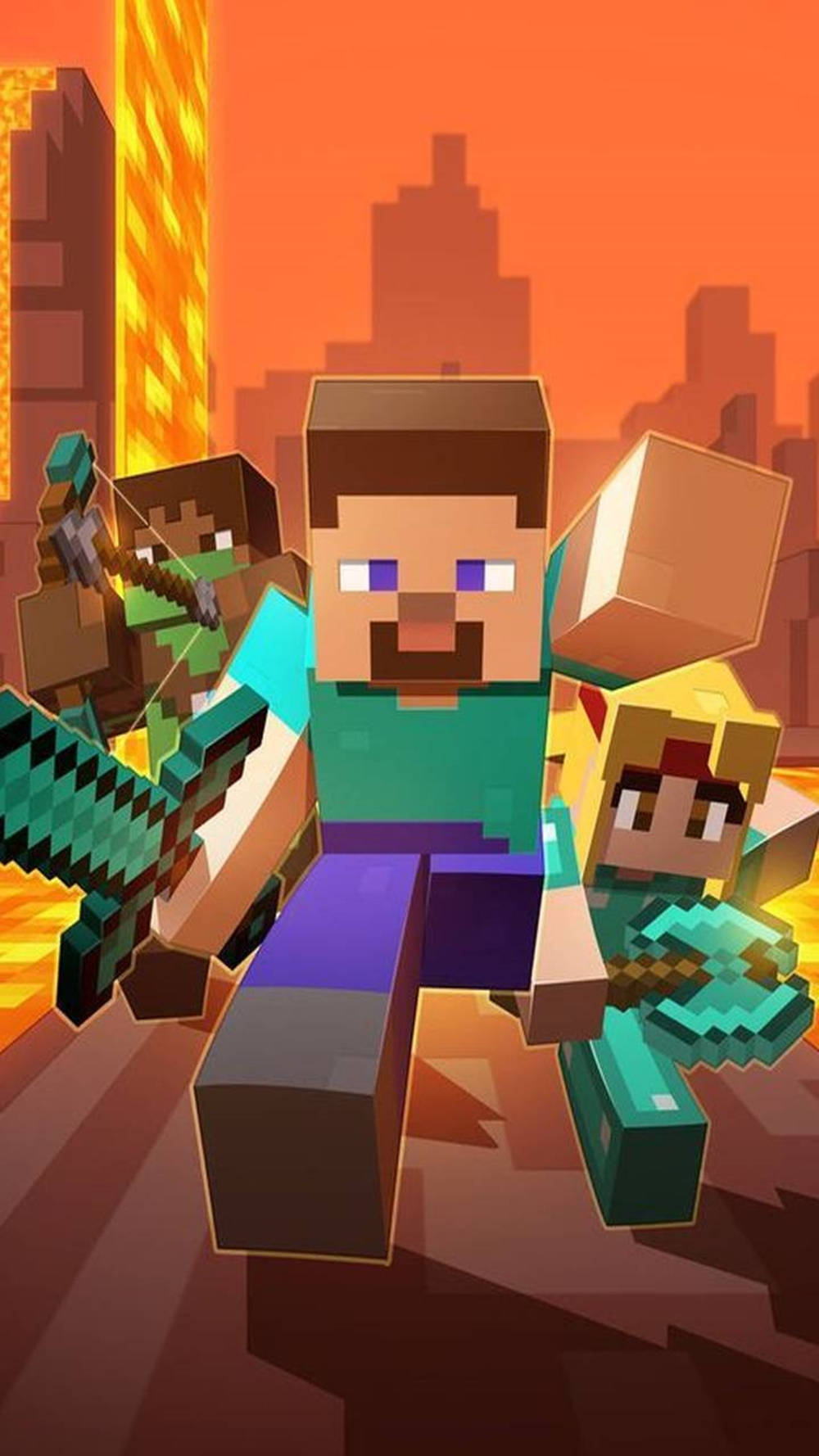 Minecraft Steve, Minecraft characters, fiery orange sunset, HD Phone Wallpaper