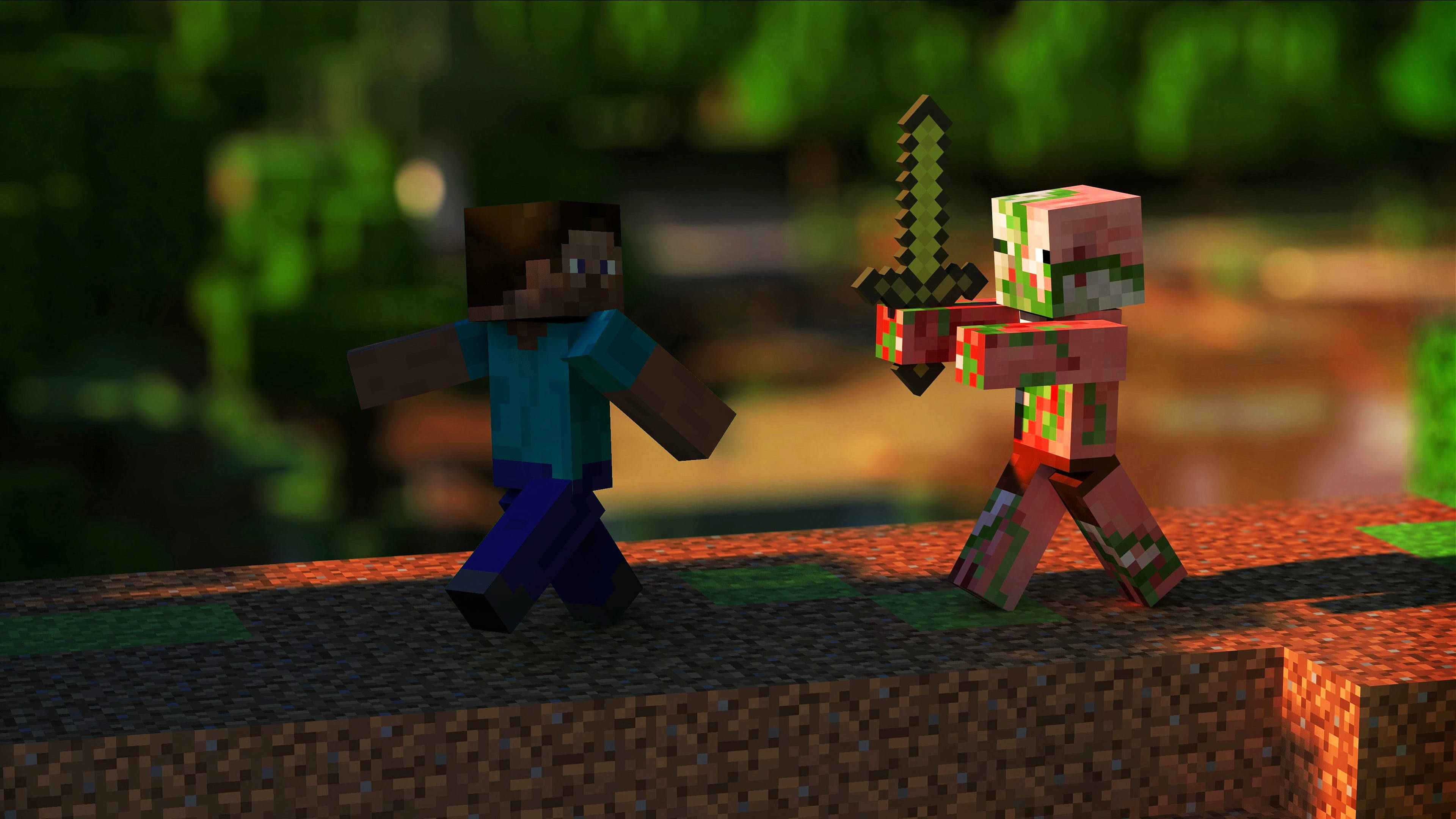 Minecraft Steve, zombie, sword, 4K Desktop Wallpaper