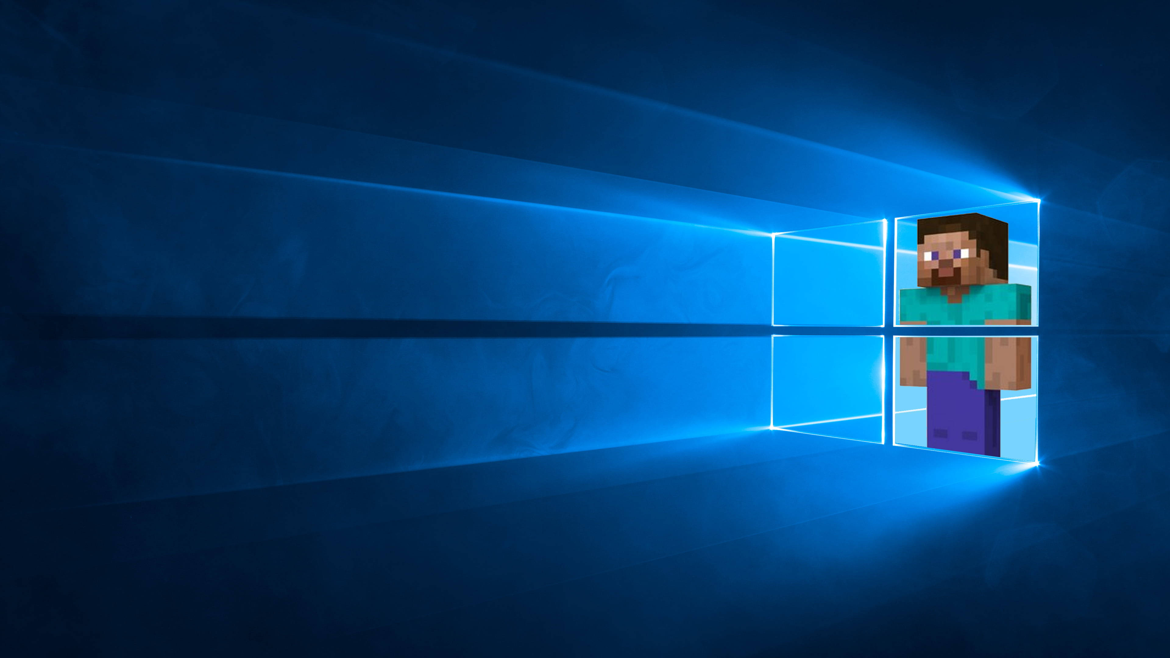 Minecraft Steve, Windows 10 logo, glowing blue, 4K Desktop Wallpaper