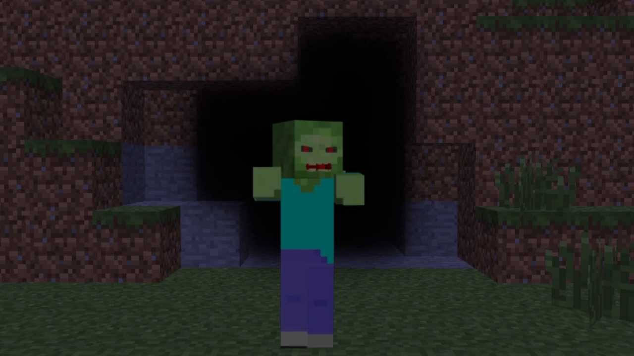 Minecraft Steve, zombie, dark cave entrance, HD Desktop Wallpaper