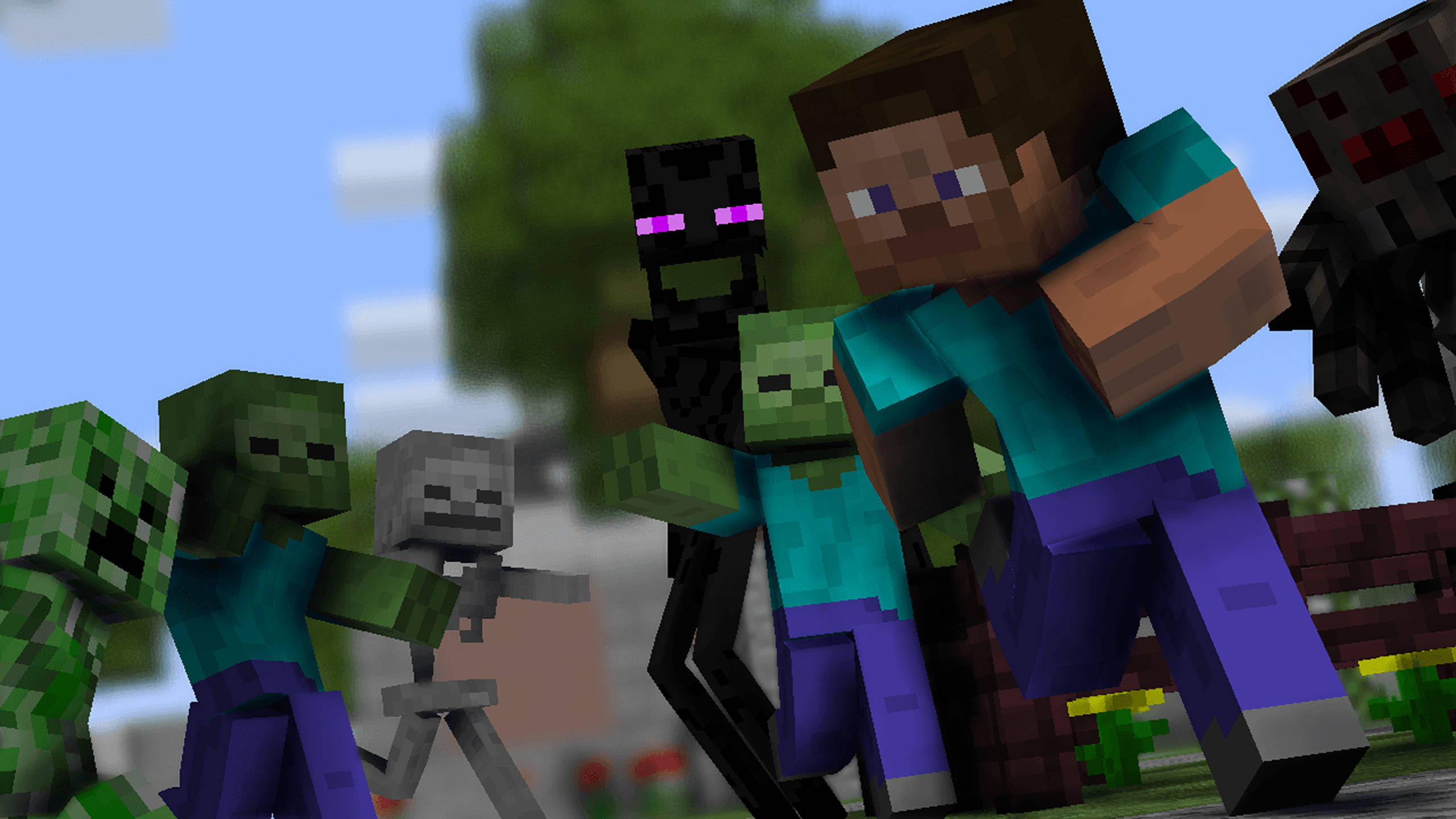Steve, zombies, skeletons, 2K Desktop Wallpaper