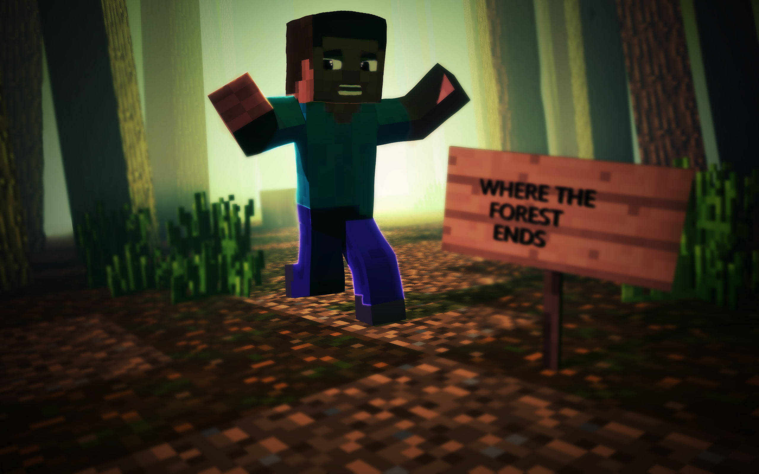Minecraft Steve, forest, dusk, 2K Desktop Wallpaper