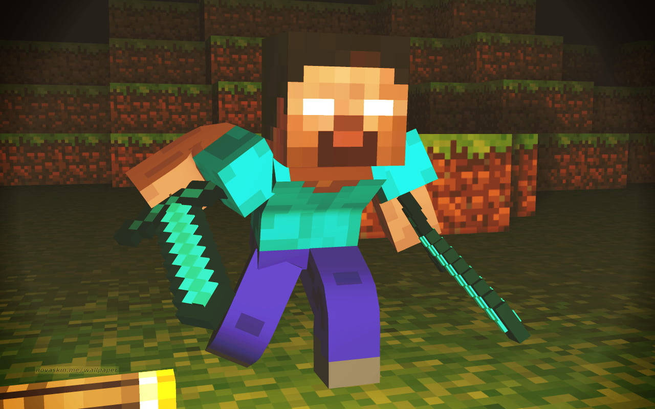 Steve, Minecraft, diamond sword, HD Desktop Wallpaper