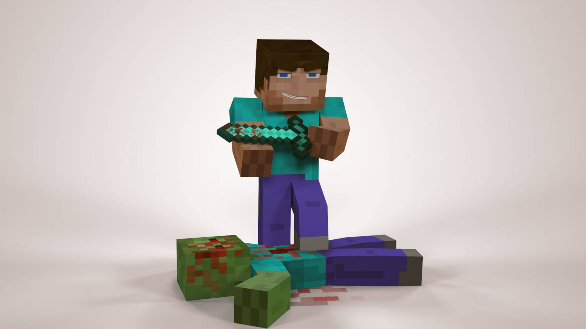 Minecraft Steve, diamond sword, blocky figure, Full HD Desktop Wallpaper