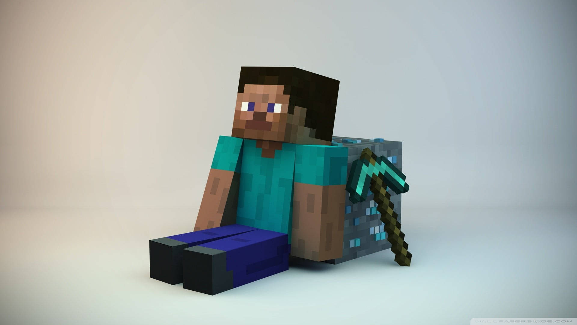 Steve, Minecraft, diamond pickaxe, Full HD Desktop Wallpaper