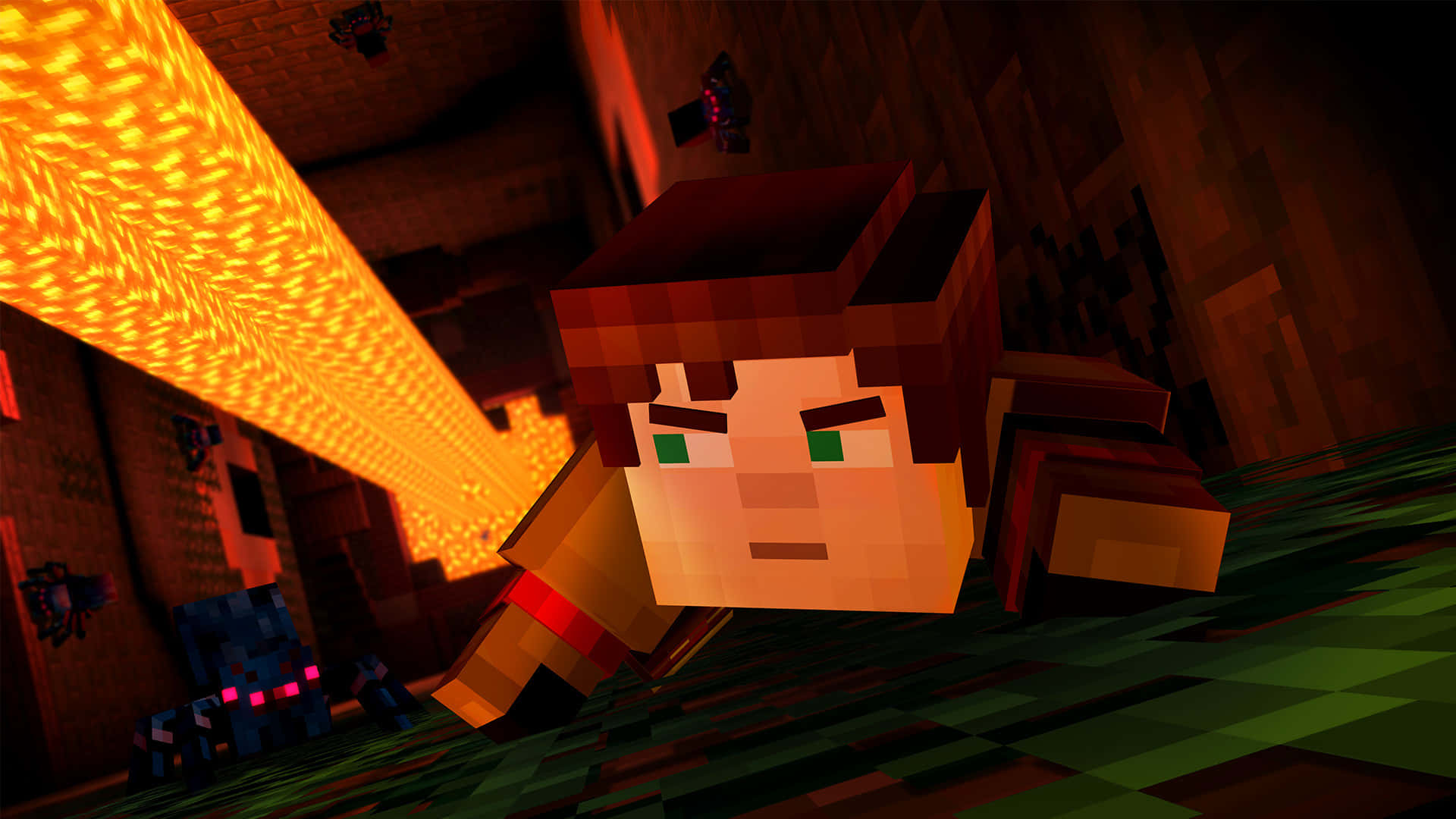 Minecraft Story Mode, green eyes, glowing sword, Full HD Desktop Wallpaper