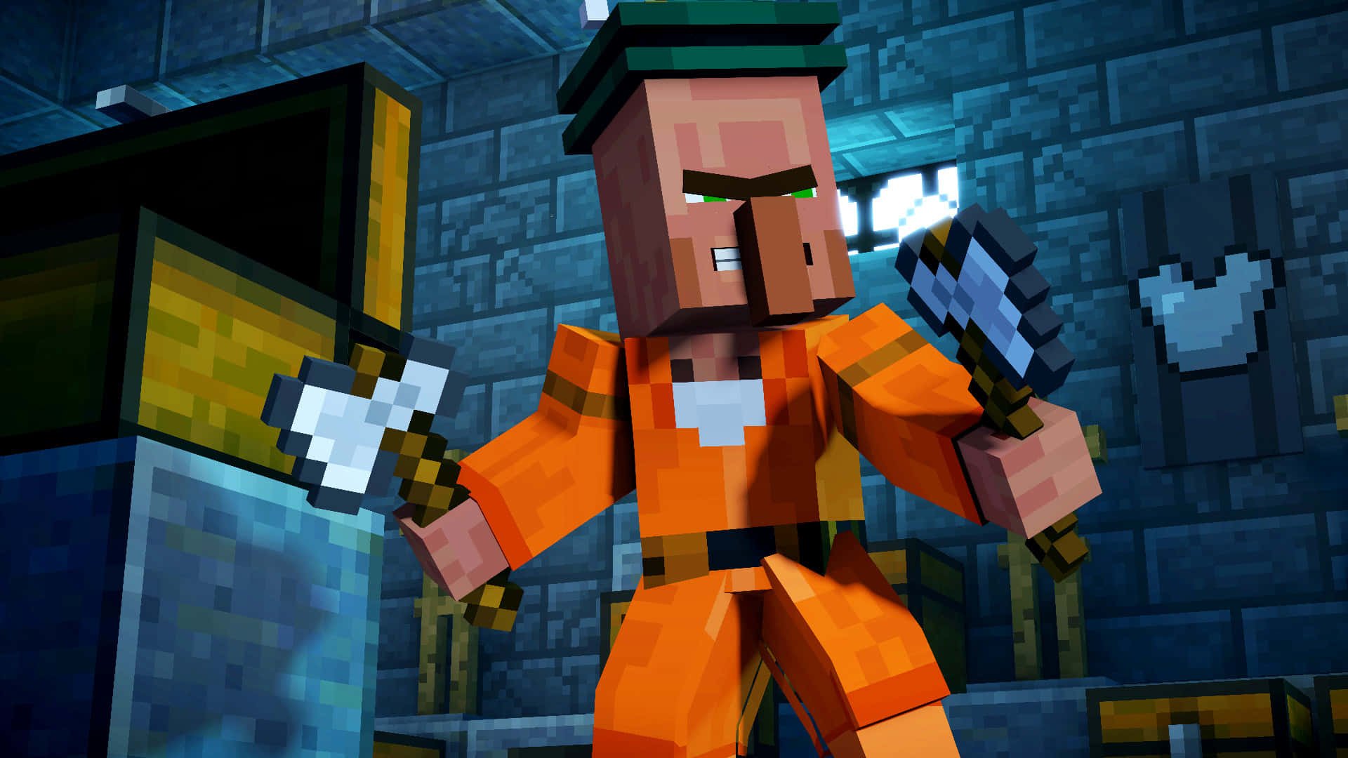 Minecraft Story Mode, orange armor, diamond sword, Full HD Desktop Wallpaper