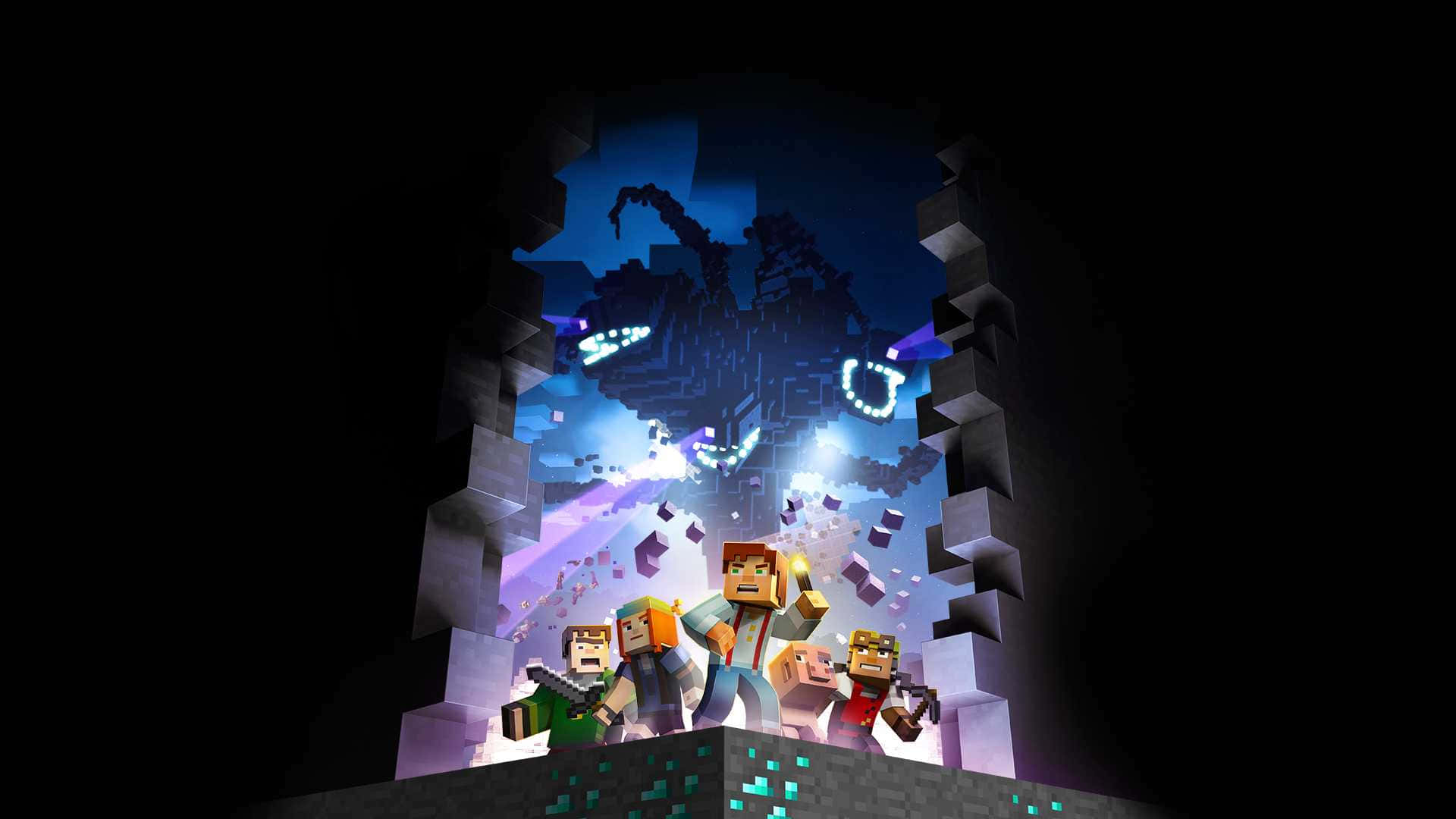 Minecraft Story Mode, Minecraft characters, glowing dragon, Full HD Desktop Wallpaper